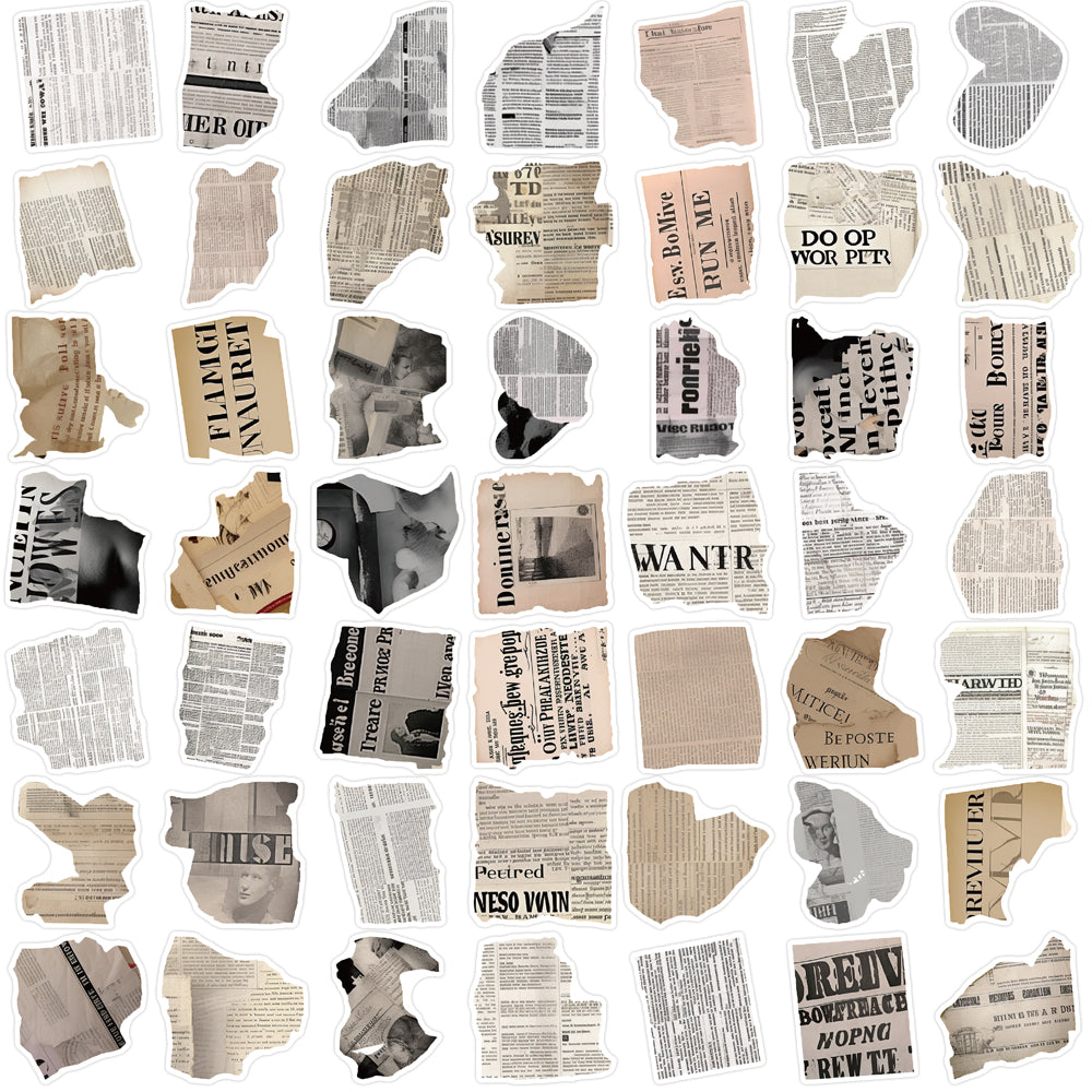 50pcs Fragmentary Text Old Newspaper Shards Stickers