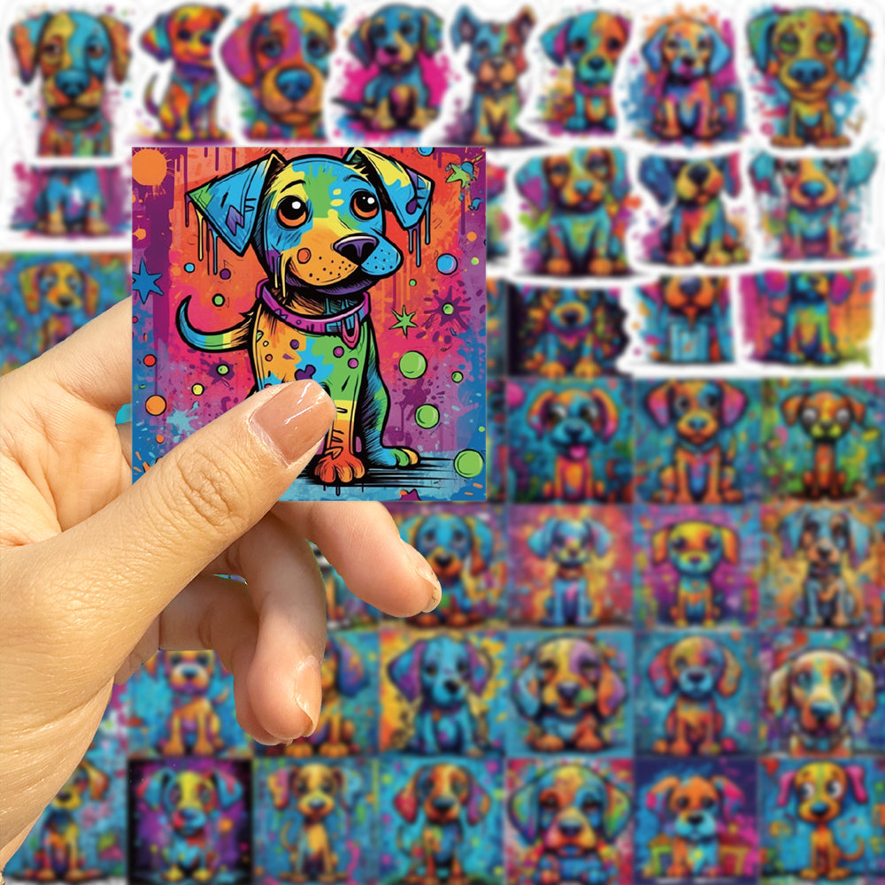 50pcs Colorful Trippy Doodle Puppy Stickers