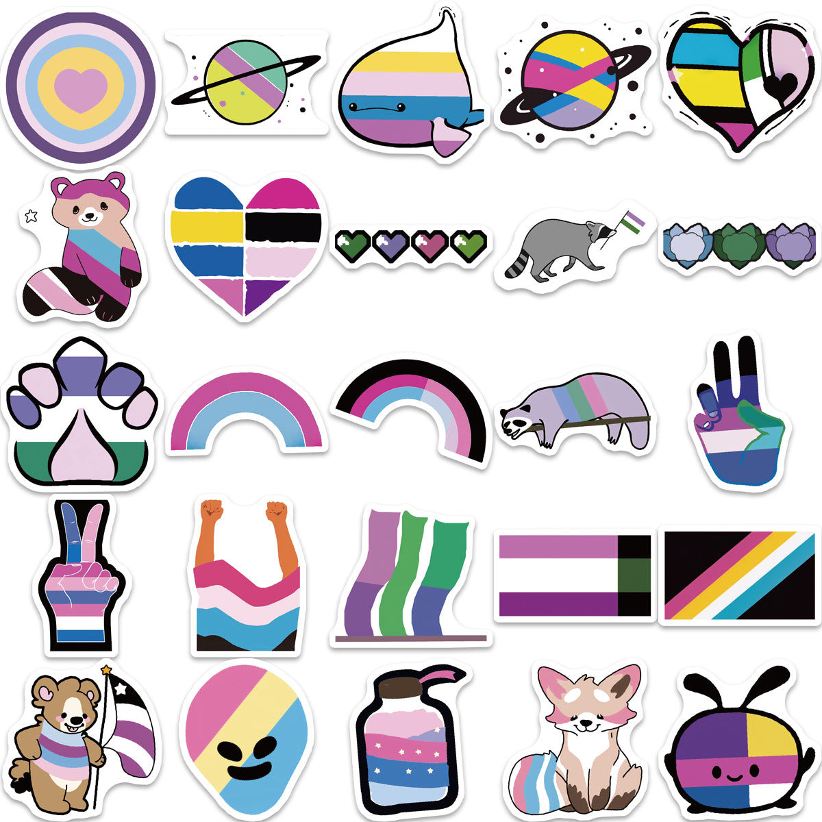 50pcs Rainbow Freedom Flag Heart Stickers