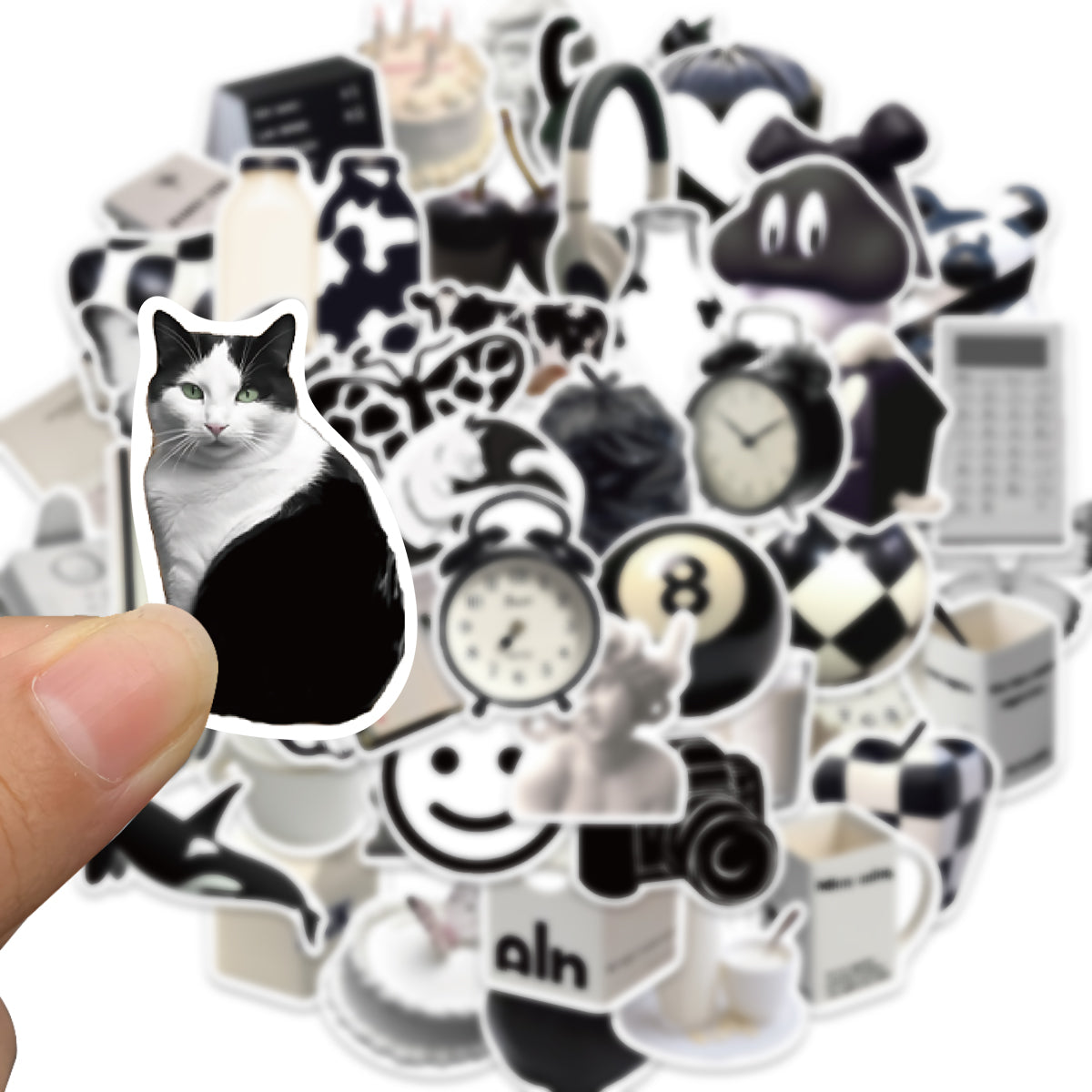 50pcs Black & White INS Style Milk Cow Carve Stickers