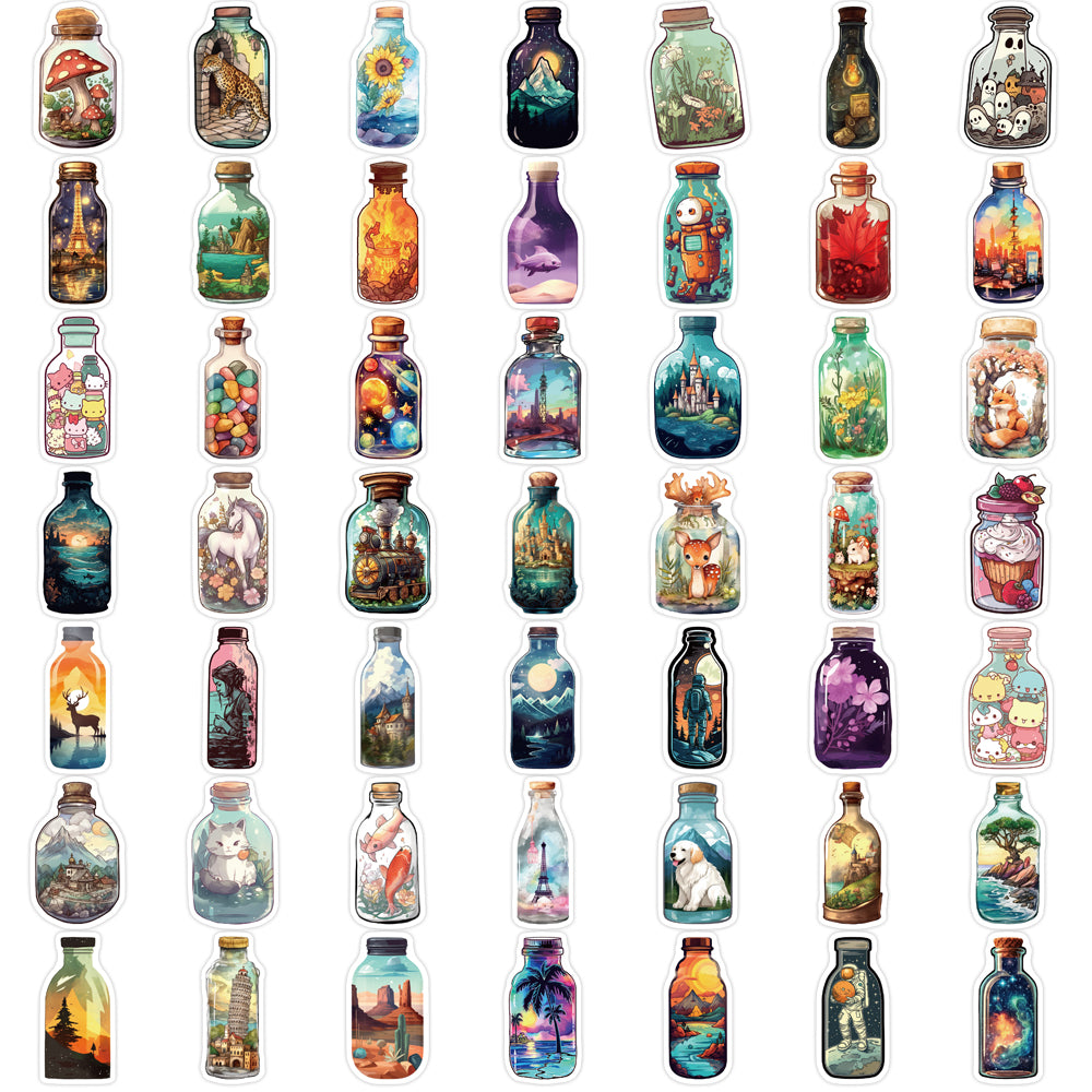 50pcs Bottle World 2 Castle Animals Sugar Stickers