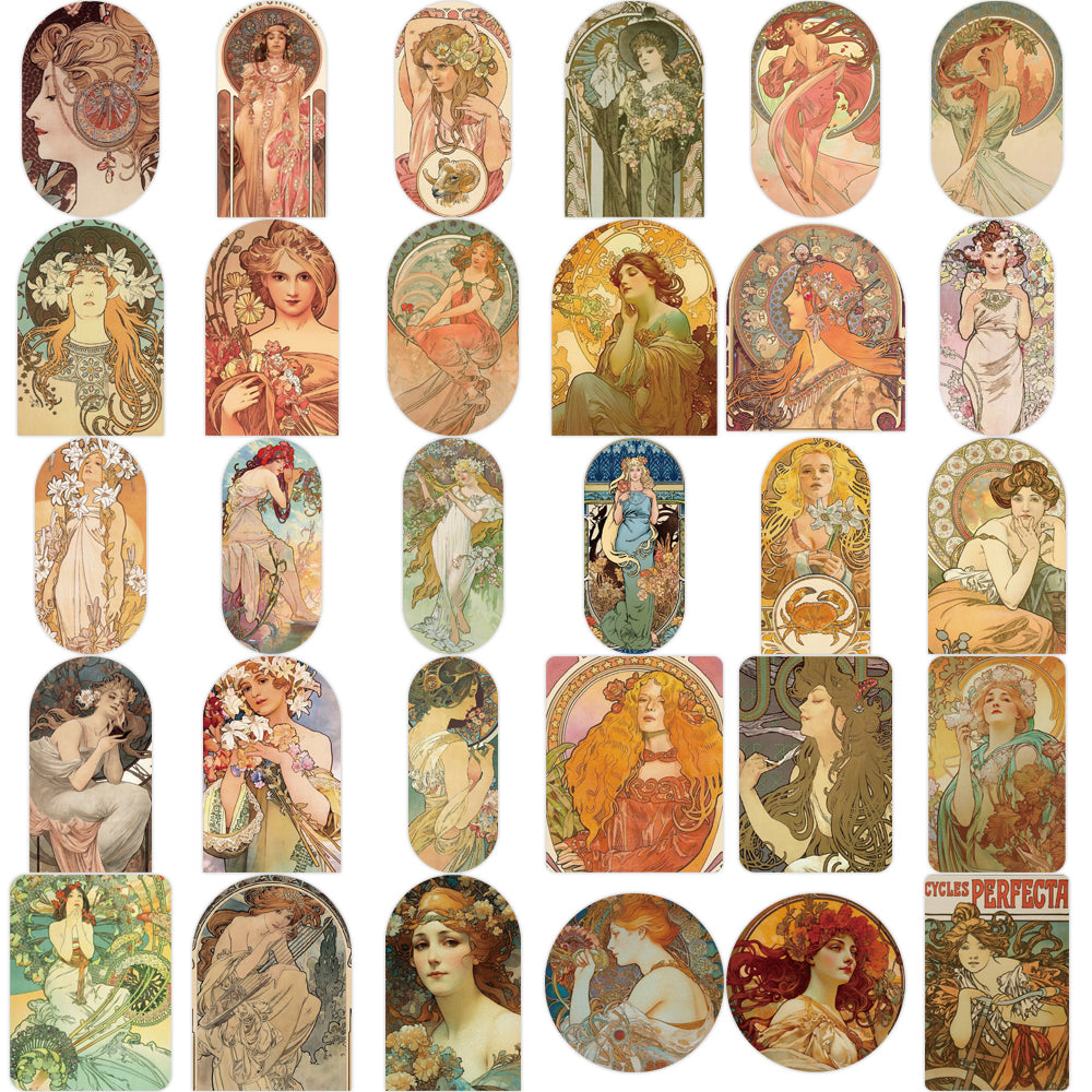 60pcs Moxa Retro Style Oil Painting Stickers
