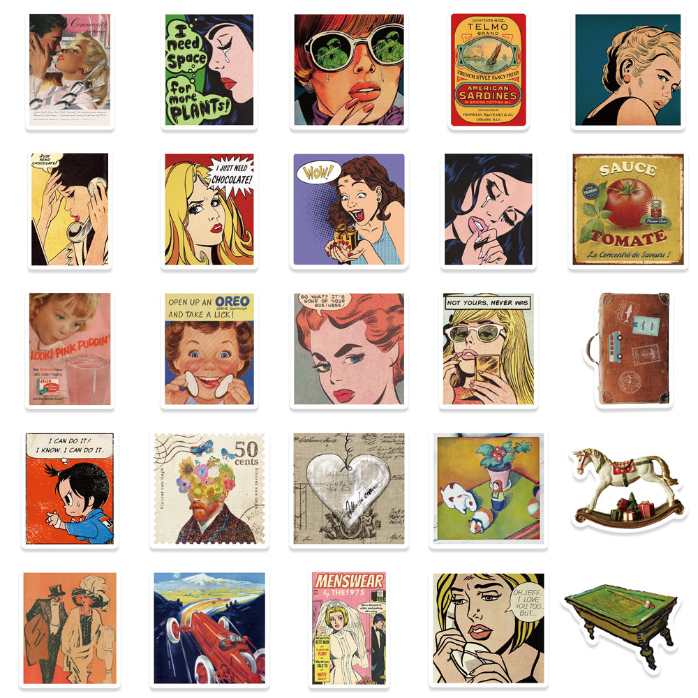 52pcs Classic Retro Anime Girls Stickers