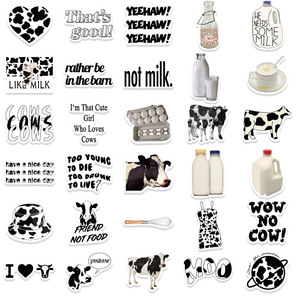 65pcs Milk Stickers Black & White Cows