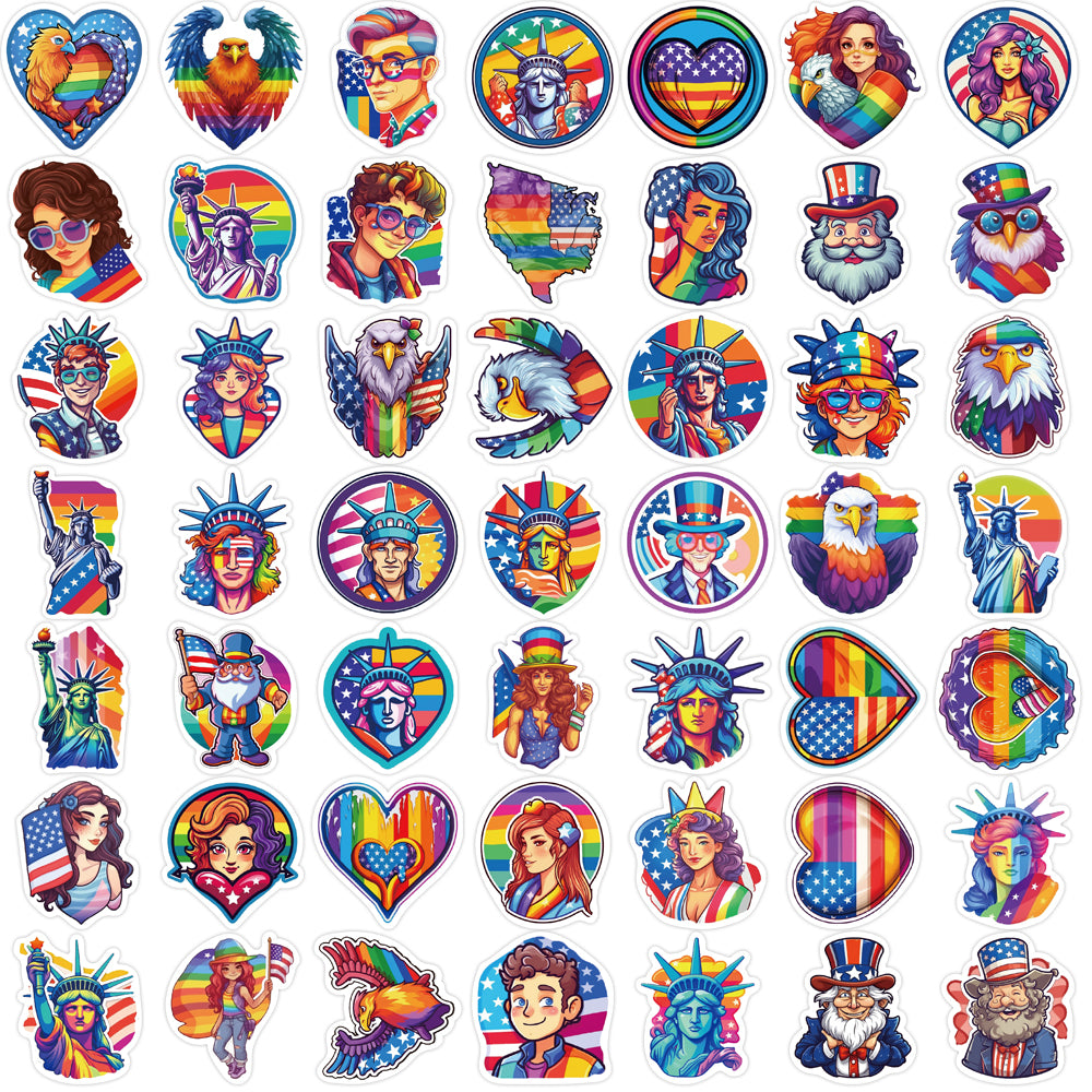 50pcs American Independence Day Rainbow Style Stickers