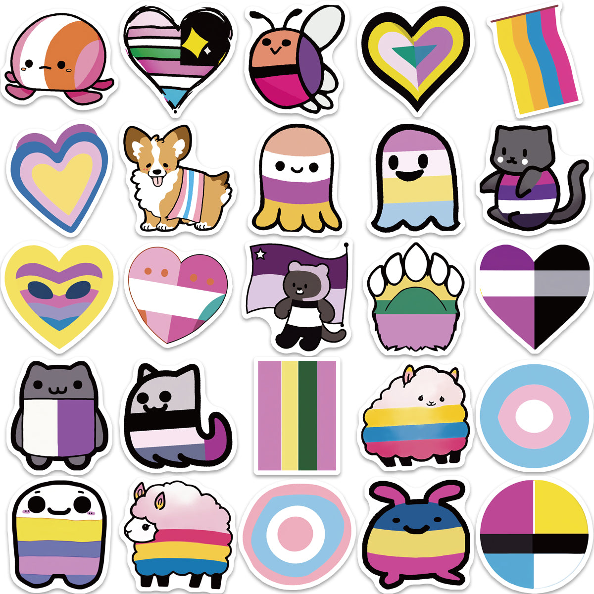 50pcs Rainbow Freedom Flag Heart Stickers