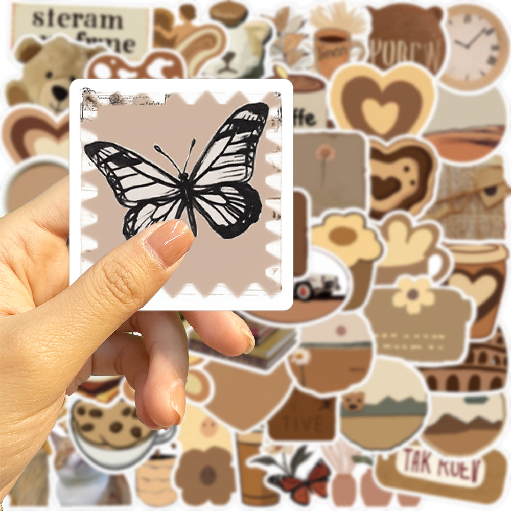 50pcs INS Style Brown Retro Coffee Stickers