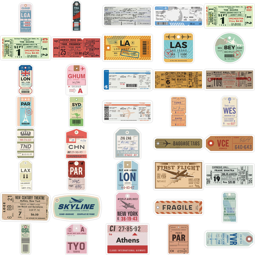 40pcs Boarding Pass Series Stickers Travel World