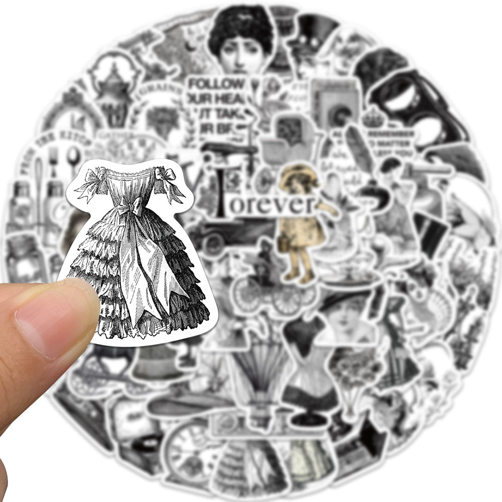 64pcs Black White Theme Retro Style Stickers