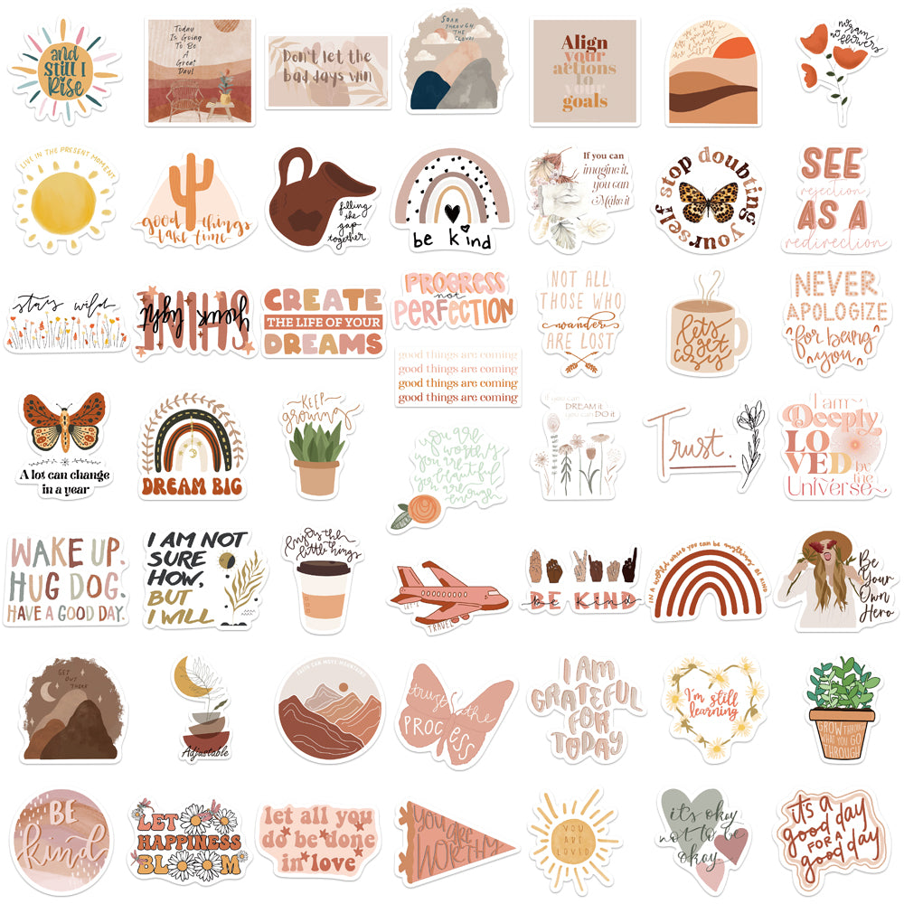 50pcs Retro Bohemian Inspirational Stickers Be Kind
