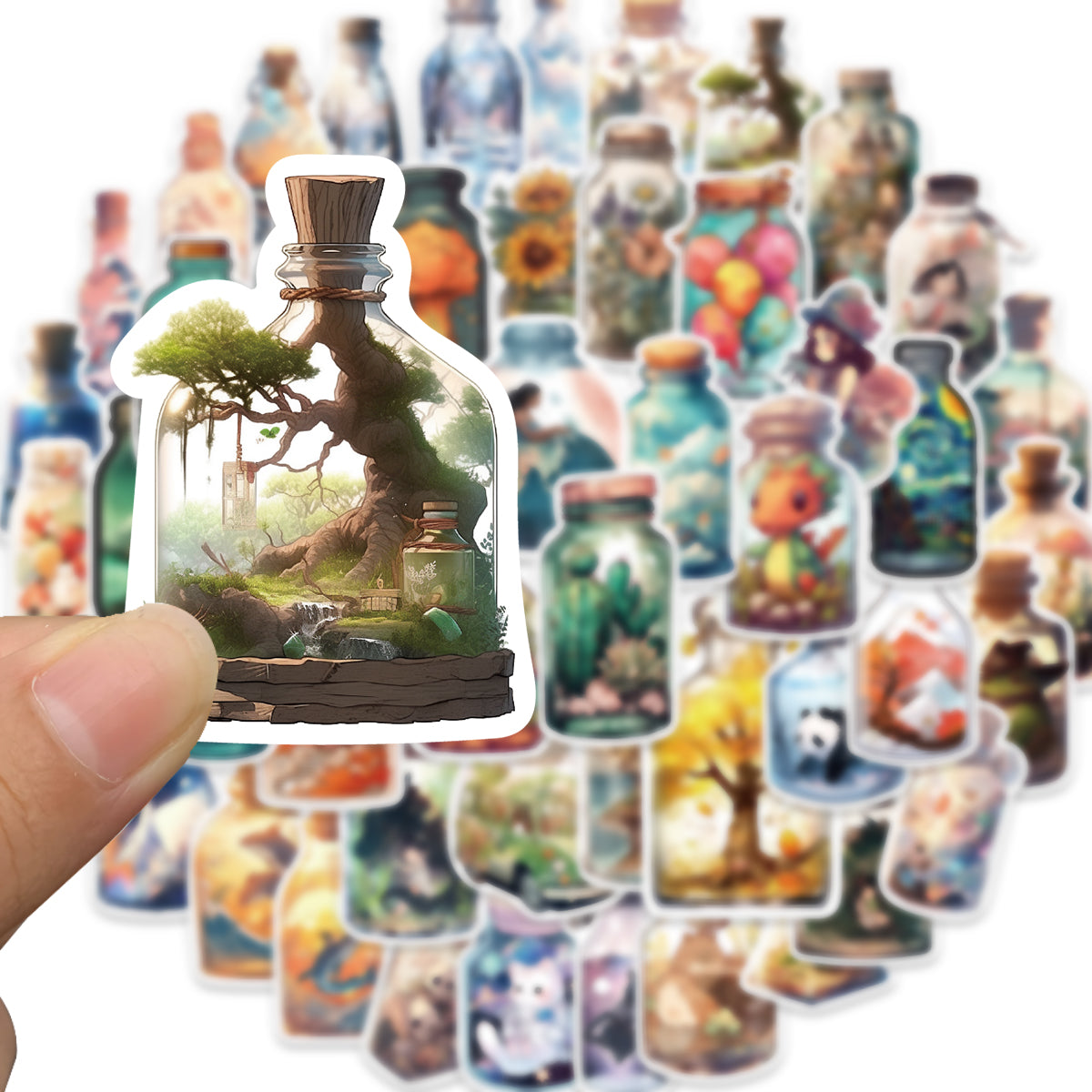 50pcs Bottle World 1 Cartoon Animals Mountain Sky Stickers