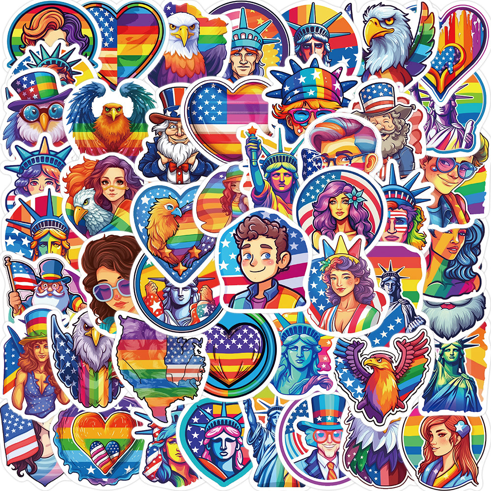 50pcs American Independence Day Rainbow Style Stickers