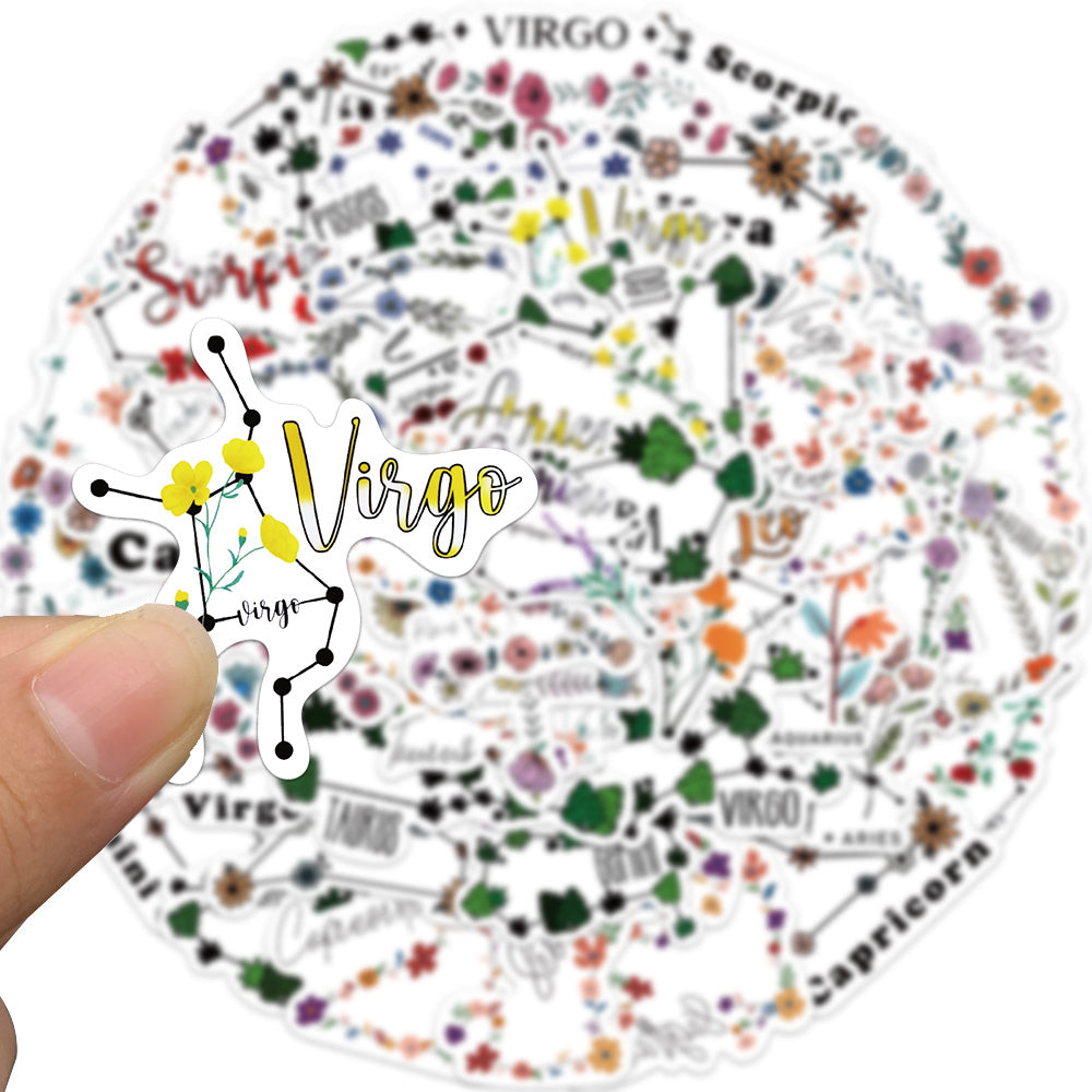 52pcs Flower Horoscope Cancer Constellation Stickers