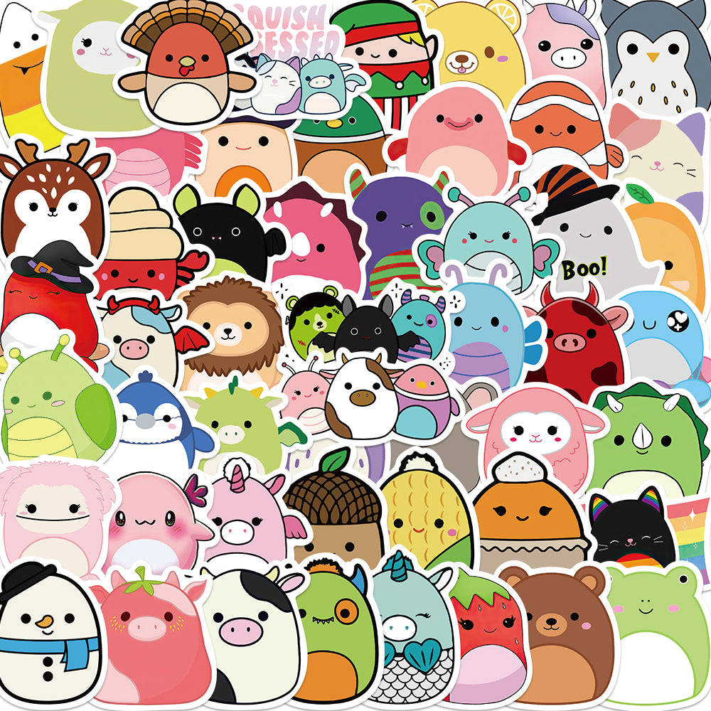 52pcs Squish Mallow Stickers Cute Cartoon Plush Toy