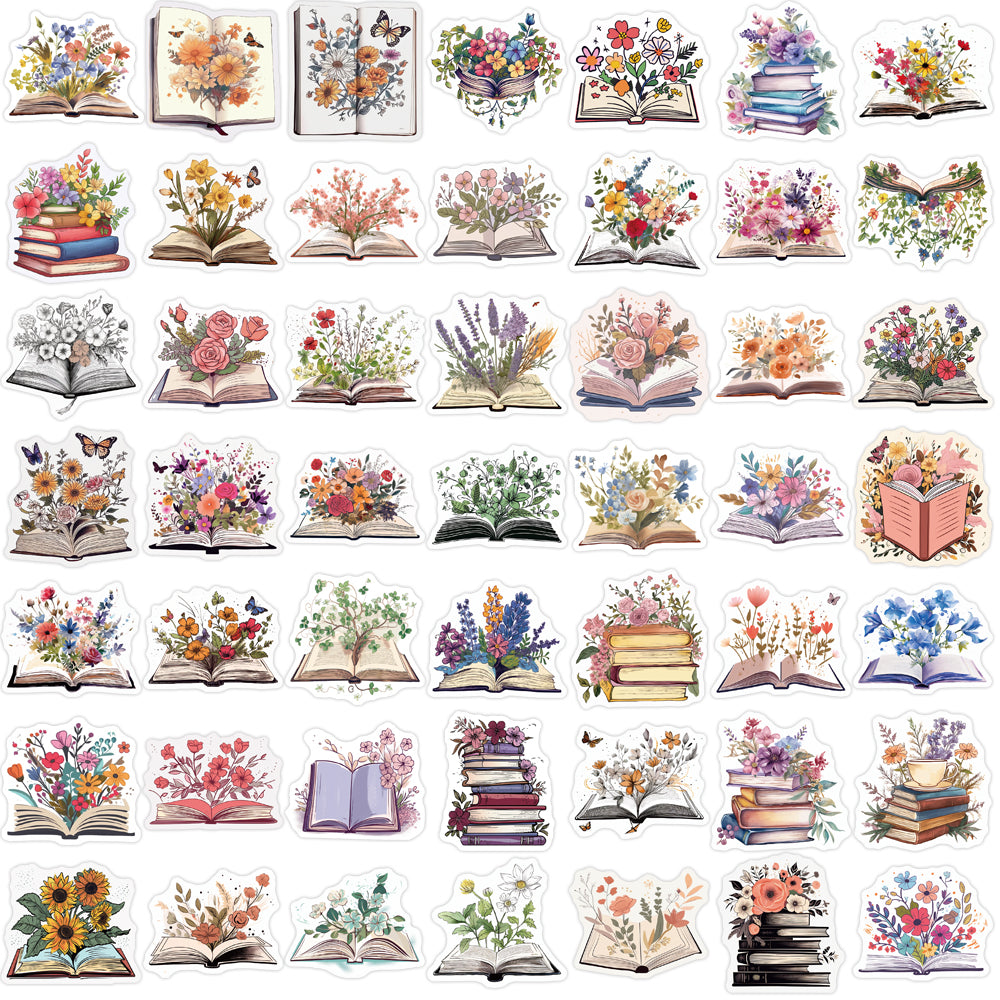 50pcs Books & Flowers Sunflowers Knowledge Stickers