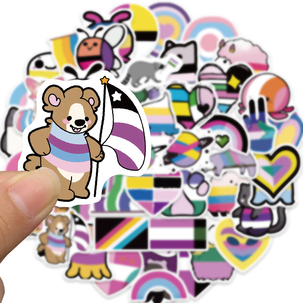 50pcs Rainbow Freedom Flag Heart Stickers