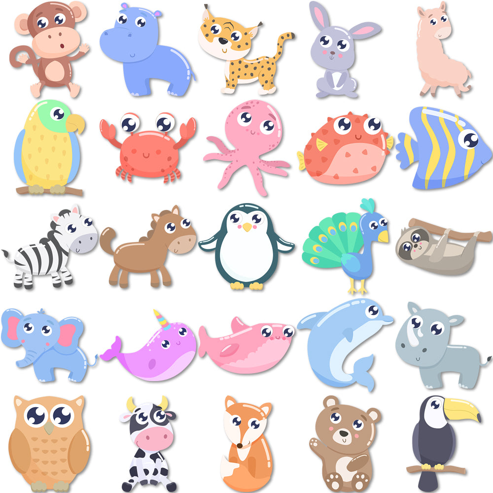 52pcs Cartoon Kids Animals Stickers Sheep Whales