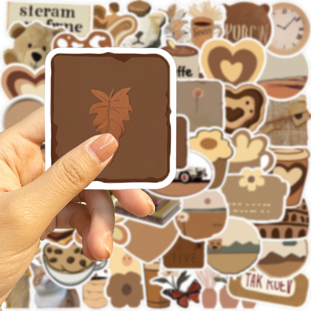 50pcs INS Style Brown Retro Coffee Stickers