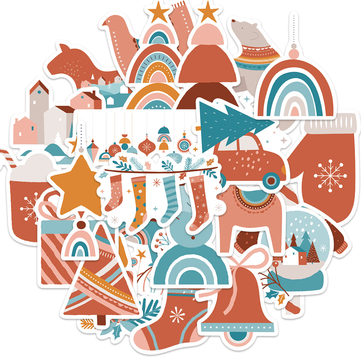 24pcs Christmas Pack 5 Stickers Christmas Stockings Winter Snow