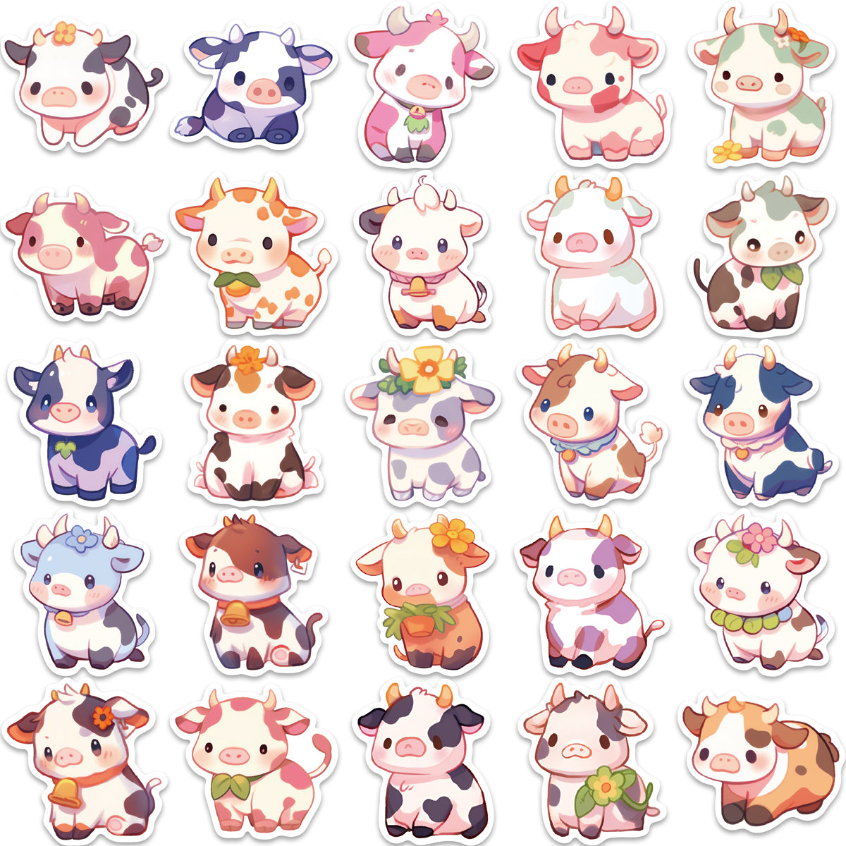 50pcs Rainbow Calf Milk Cow Cute Animals Stickers