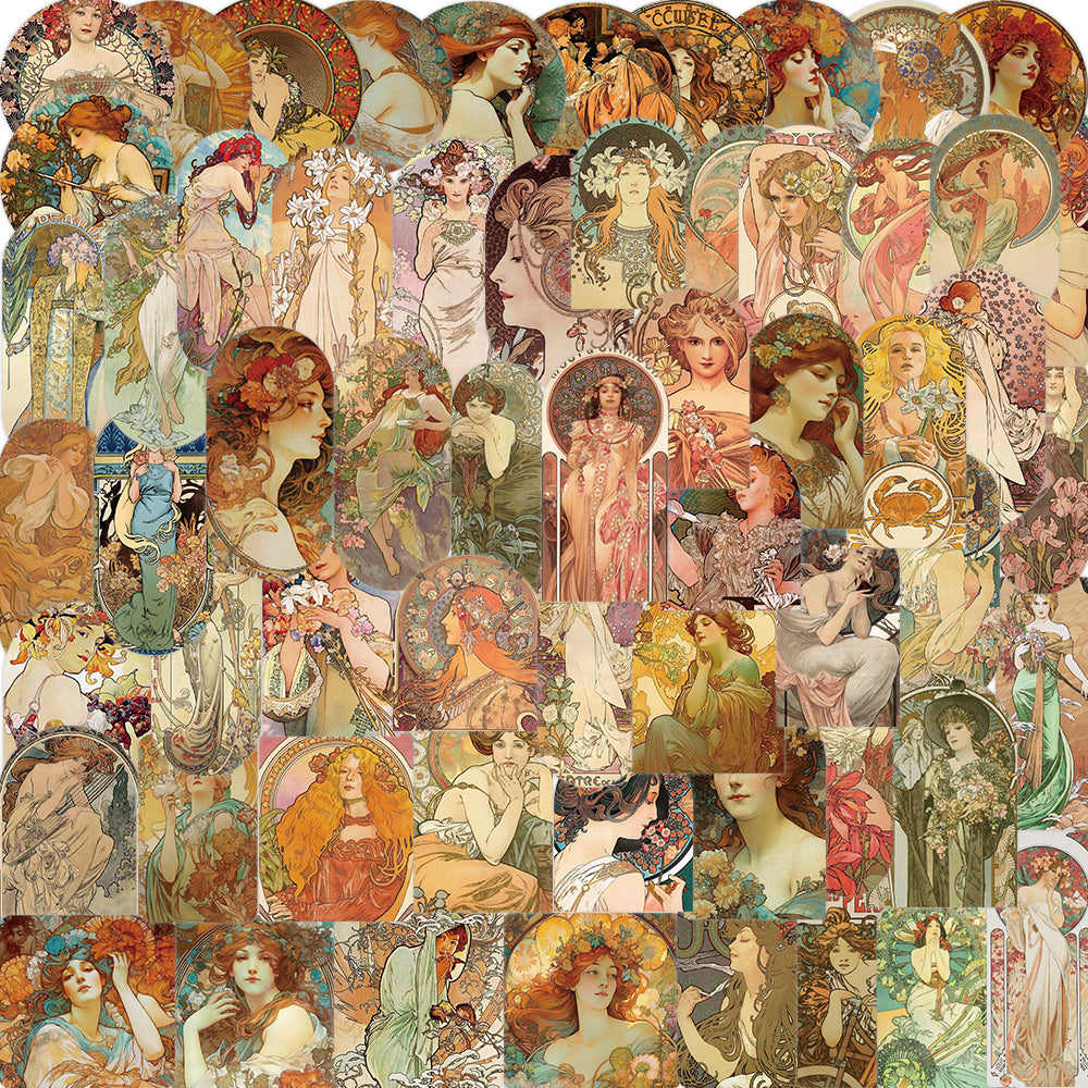 60pcs Moxa Retro Style Oil Painting Stickers