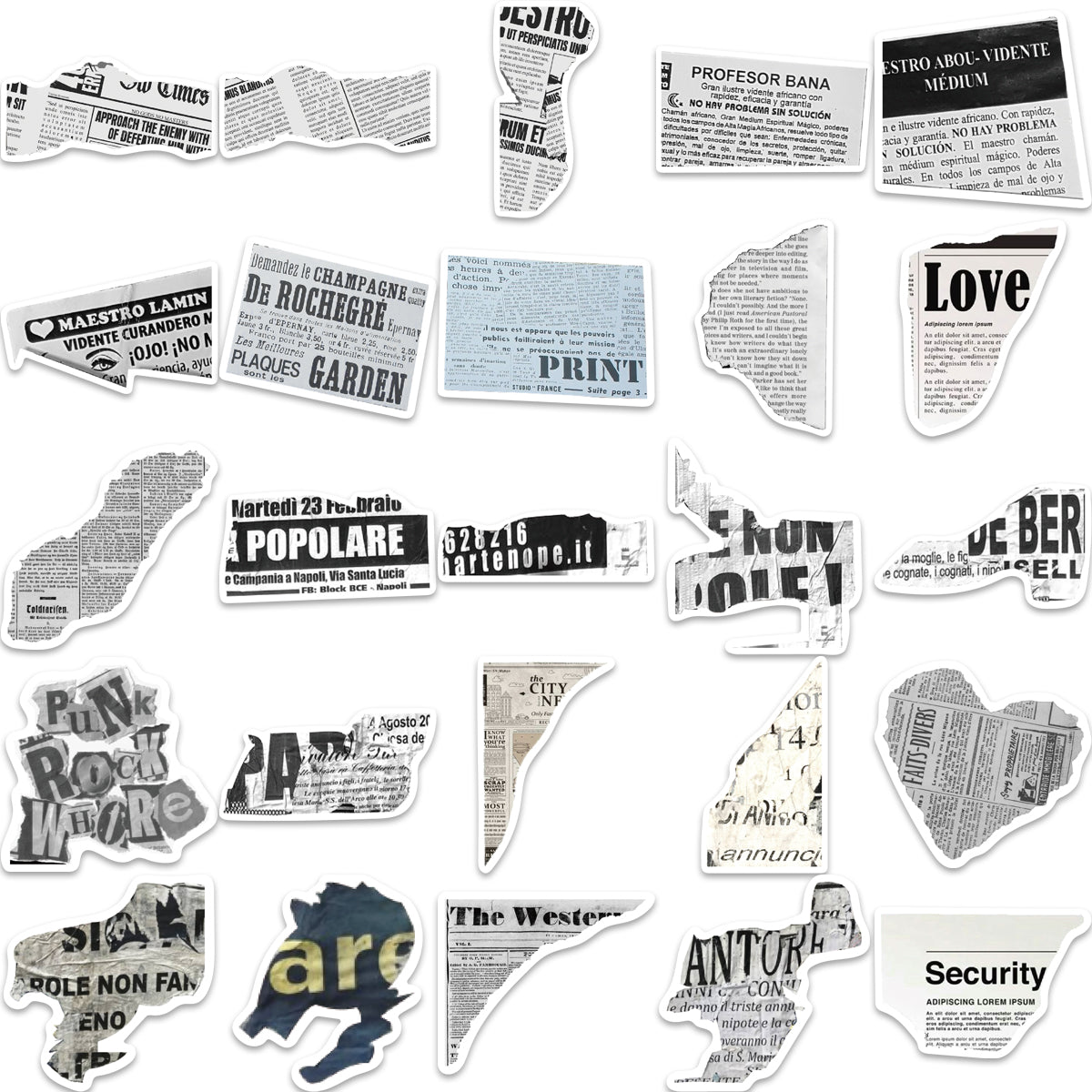 52pcs Retro Fragment Text Stickers Nespaper Shards