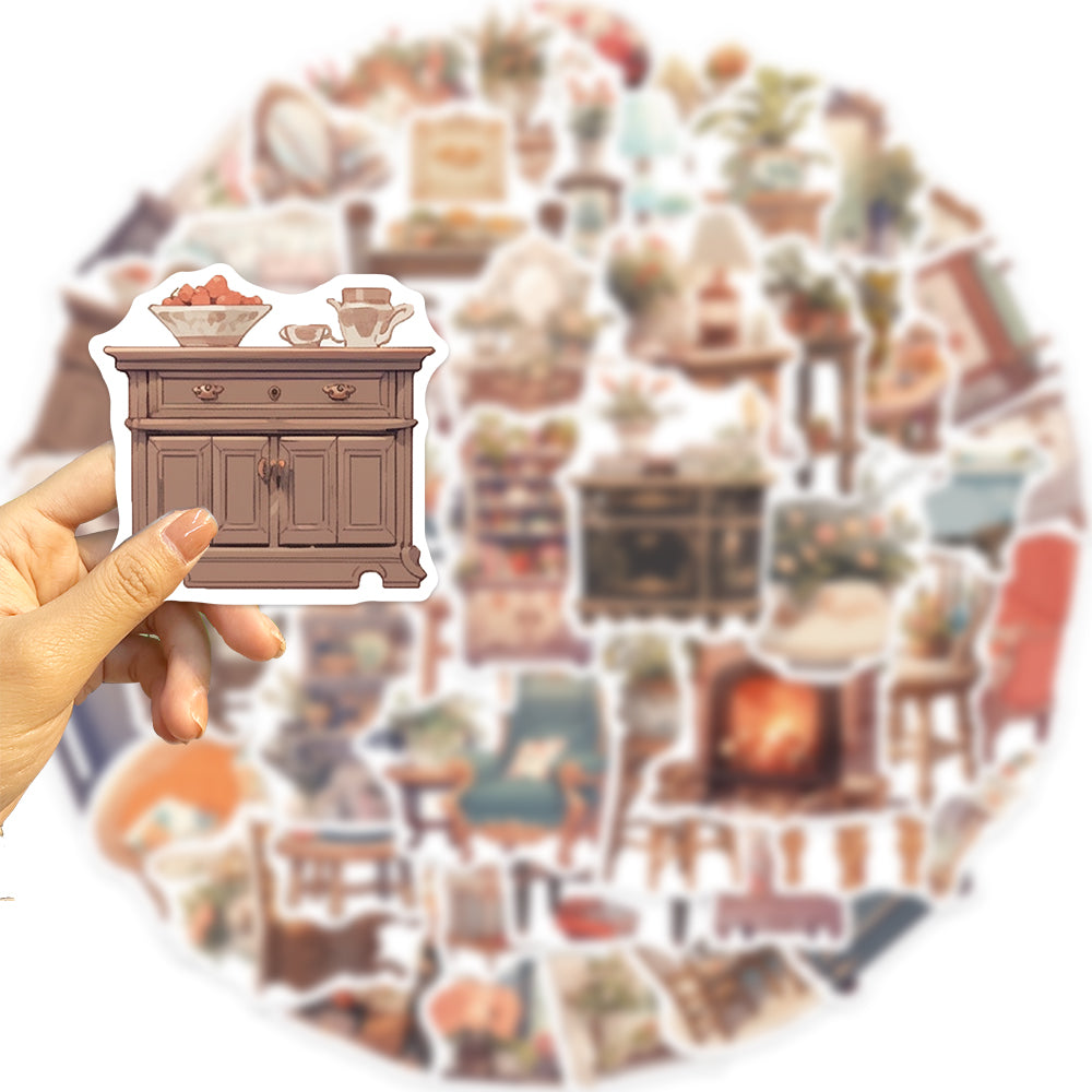 50pcs Retro Furniture Armoire Sofa Stickers