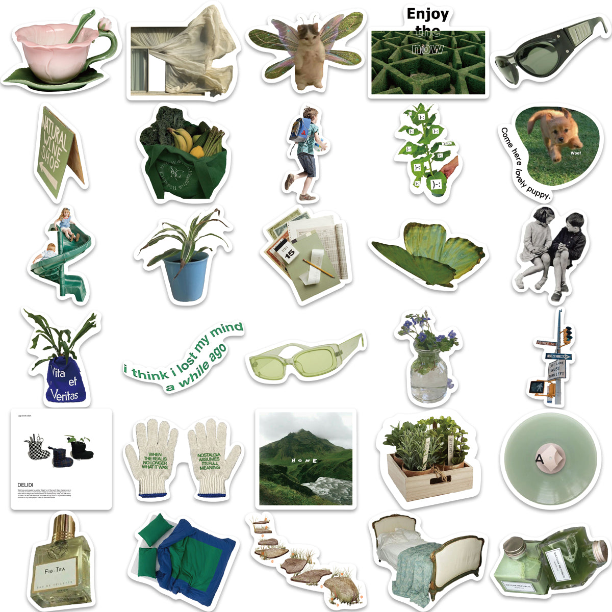 63pcs Green Spring INS Style Stickers Glass Bag