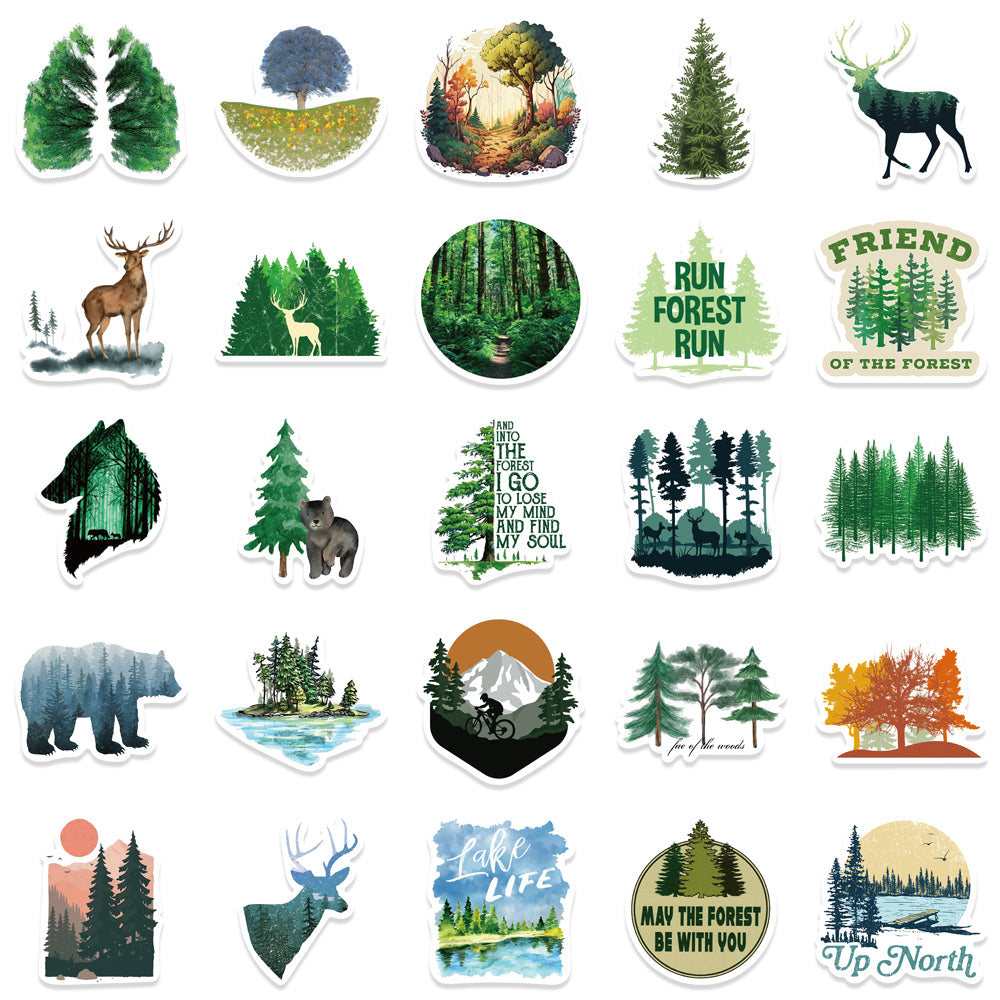 50pcs Forest Stickers Trees Bear Lake