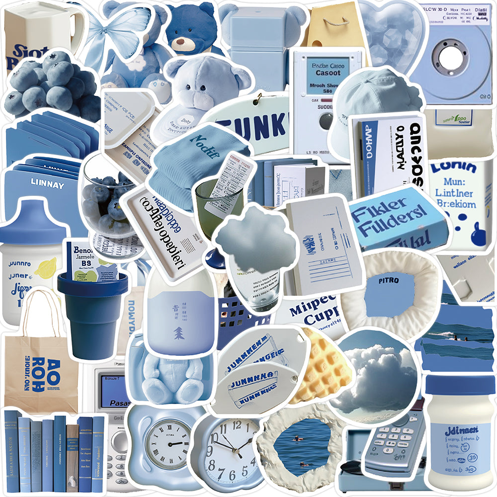50pcs INS Style Blue Goods Dolls Books Stickers