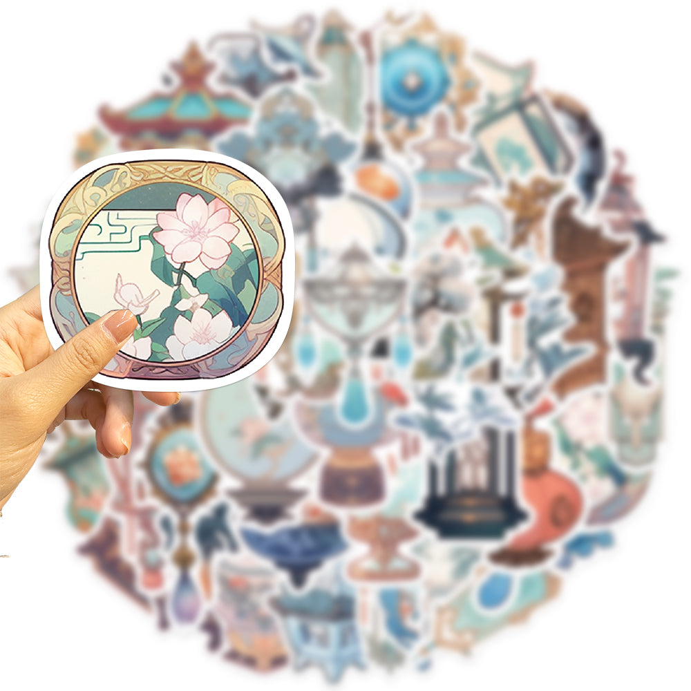 50pcs Ancient Style Cartoon Lamp Mirror Fan Stickers