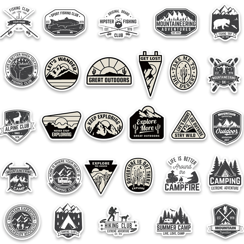 56pcs Outdoors Sports Stickers Camping Black & White Style