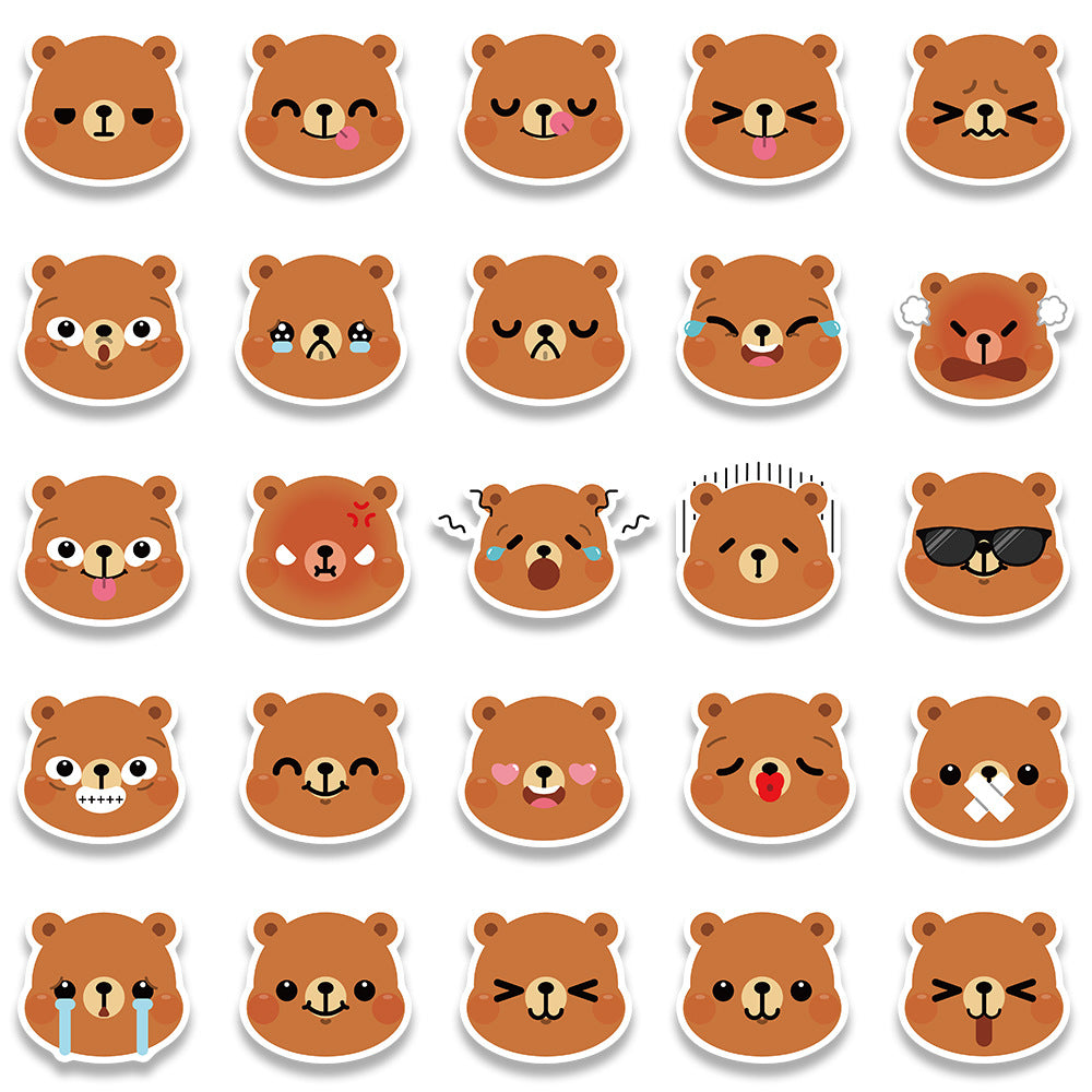 25pcs Bears Emoji Stickers Cute Cartoon Animals Waterproof Phone