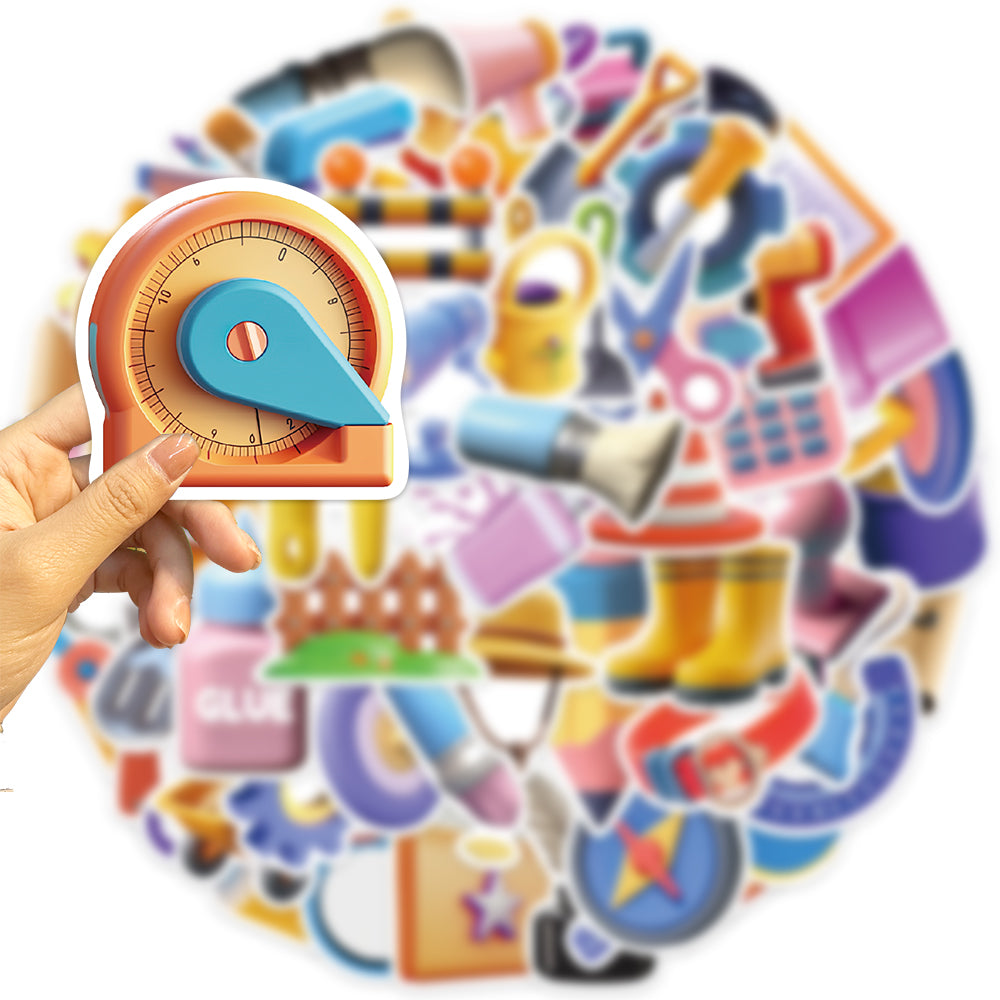 50pcs 3D Cartoon Tools Scissors Brushes Stickers
