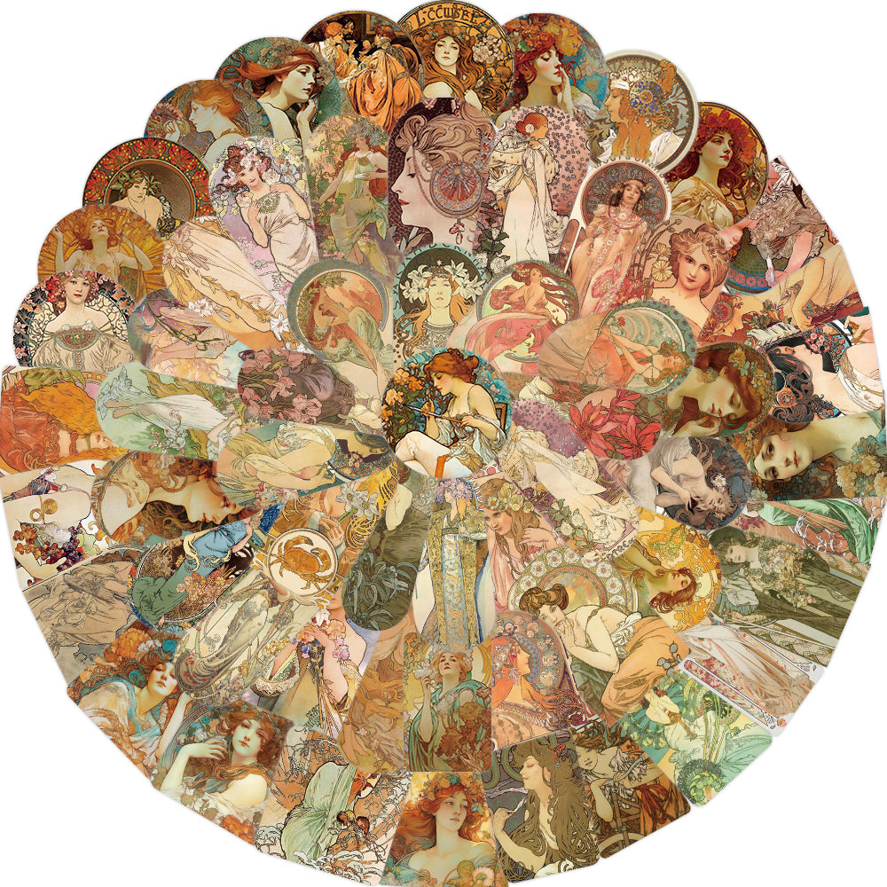 60pcs Moxa Retro Style Oil Painting Stickers