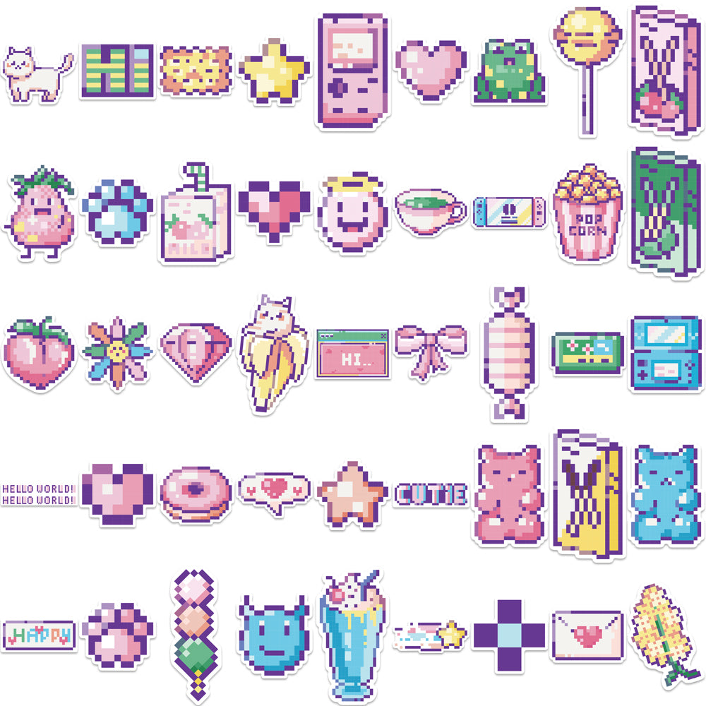 45pcs Pixels Art Pack 1 Stickers Bitmap The 1970s Style