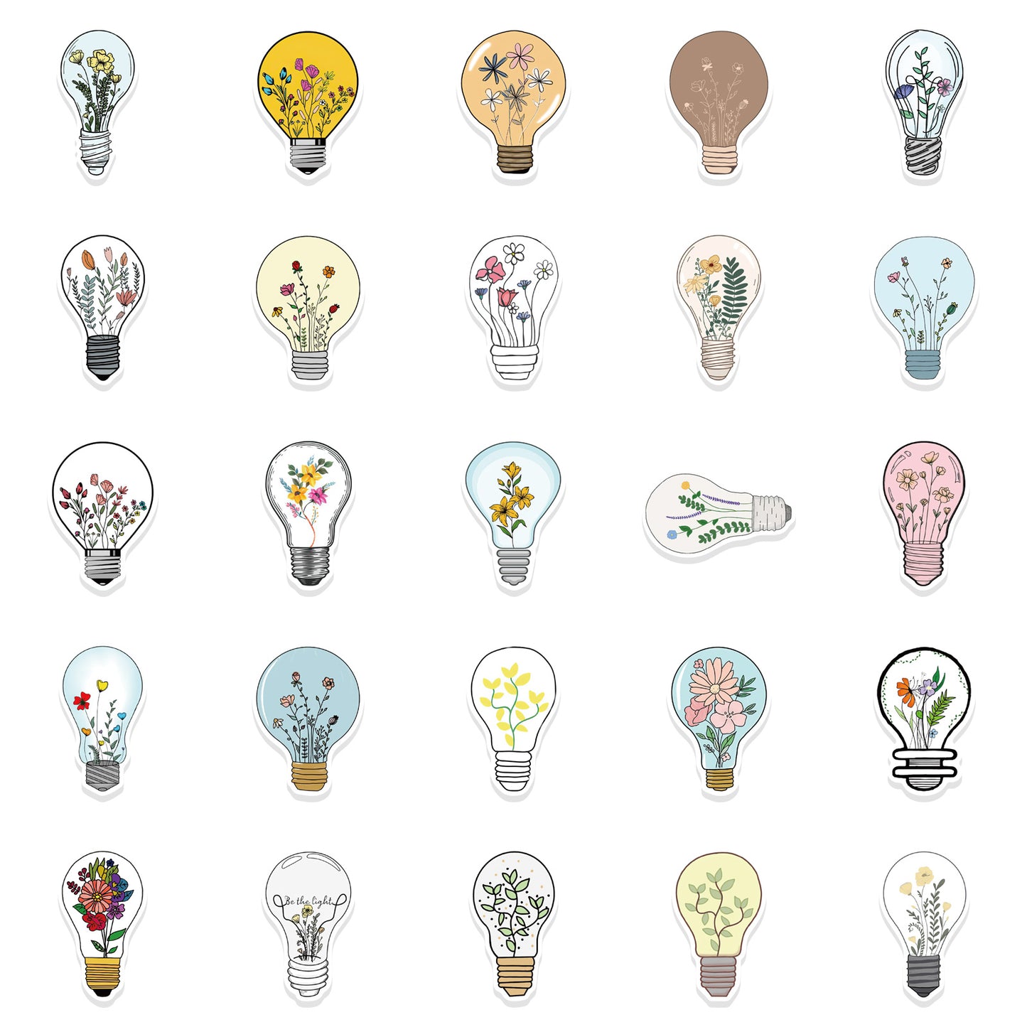 50pcs Light Bulb Flowers Plants Stickers