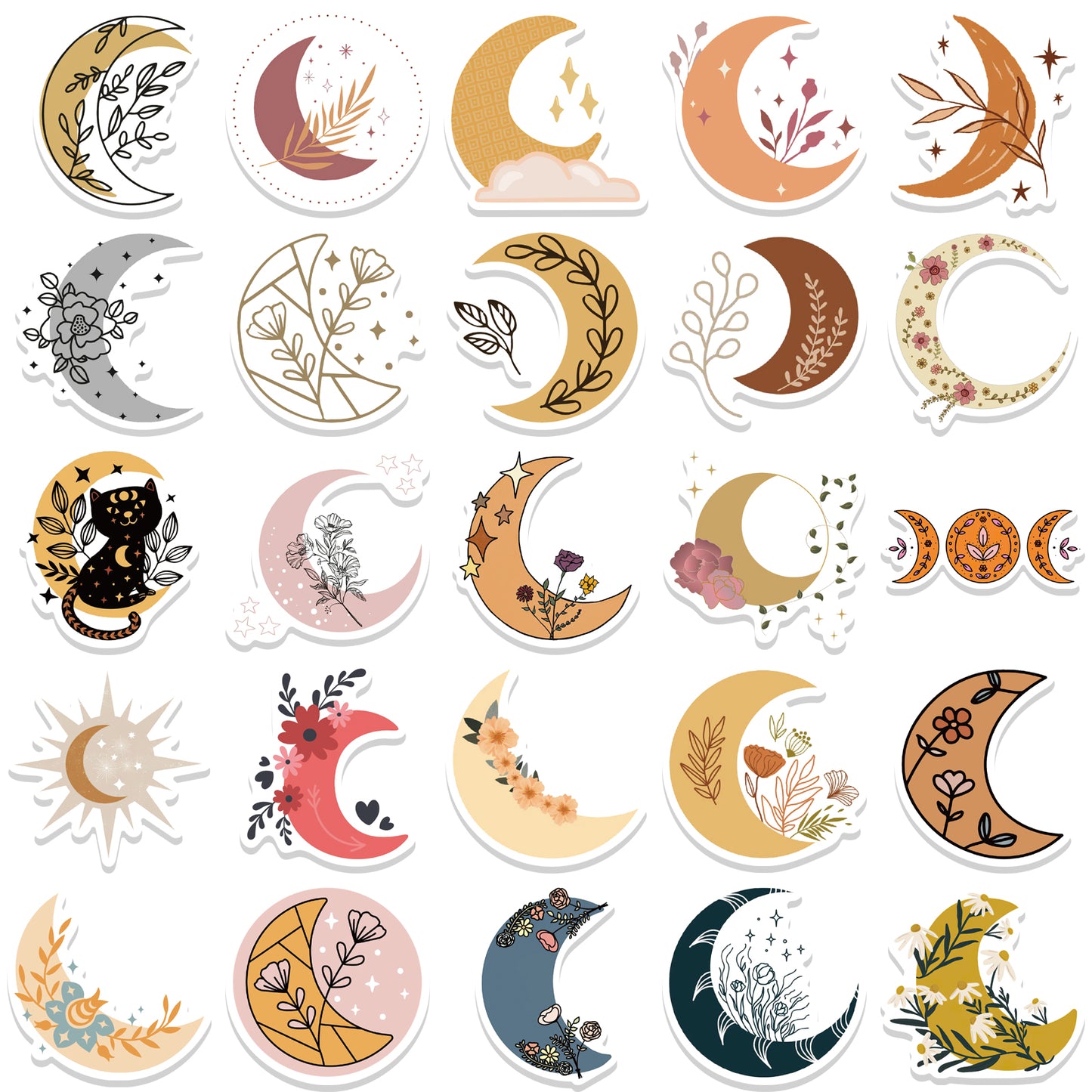 50pcs Moon & Flowers Plants Leaf Stickers