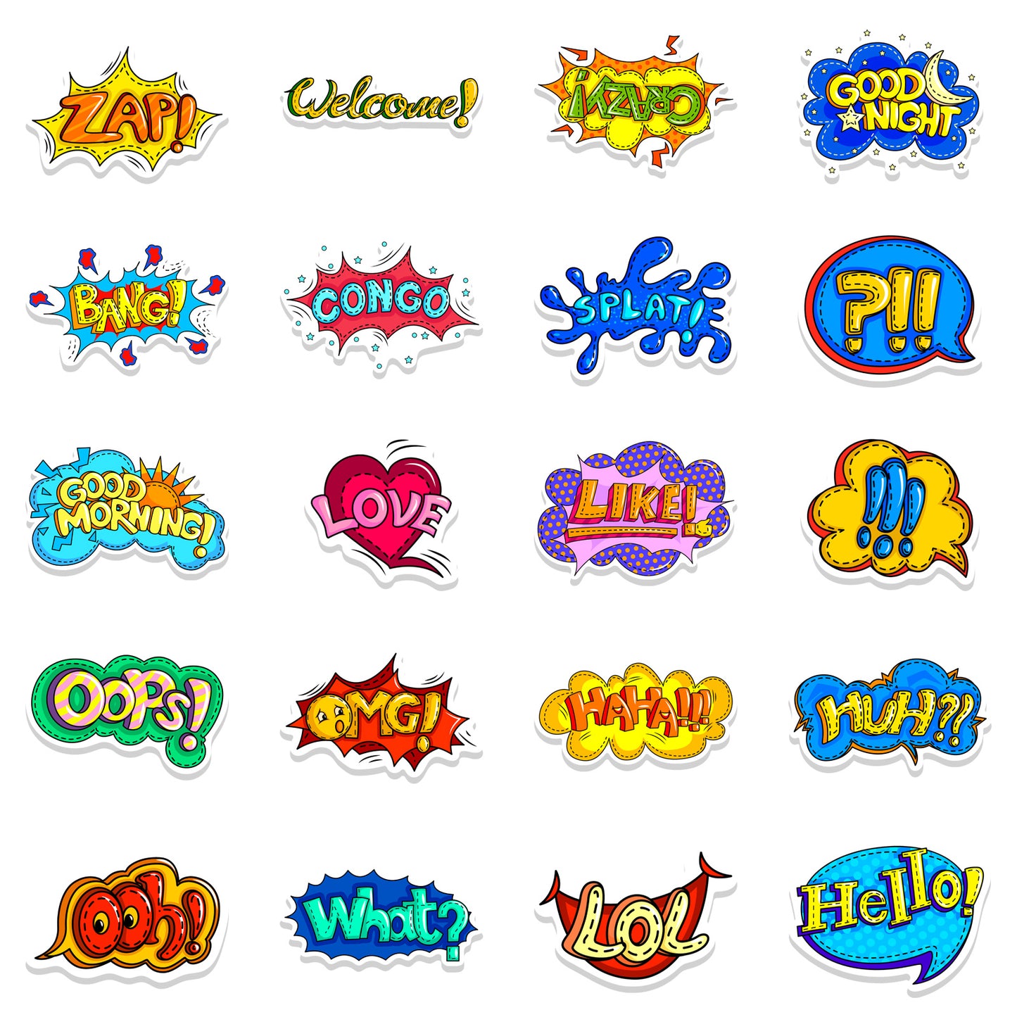 46pcs Boom Words Stickers Slogan Wow Boom