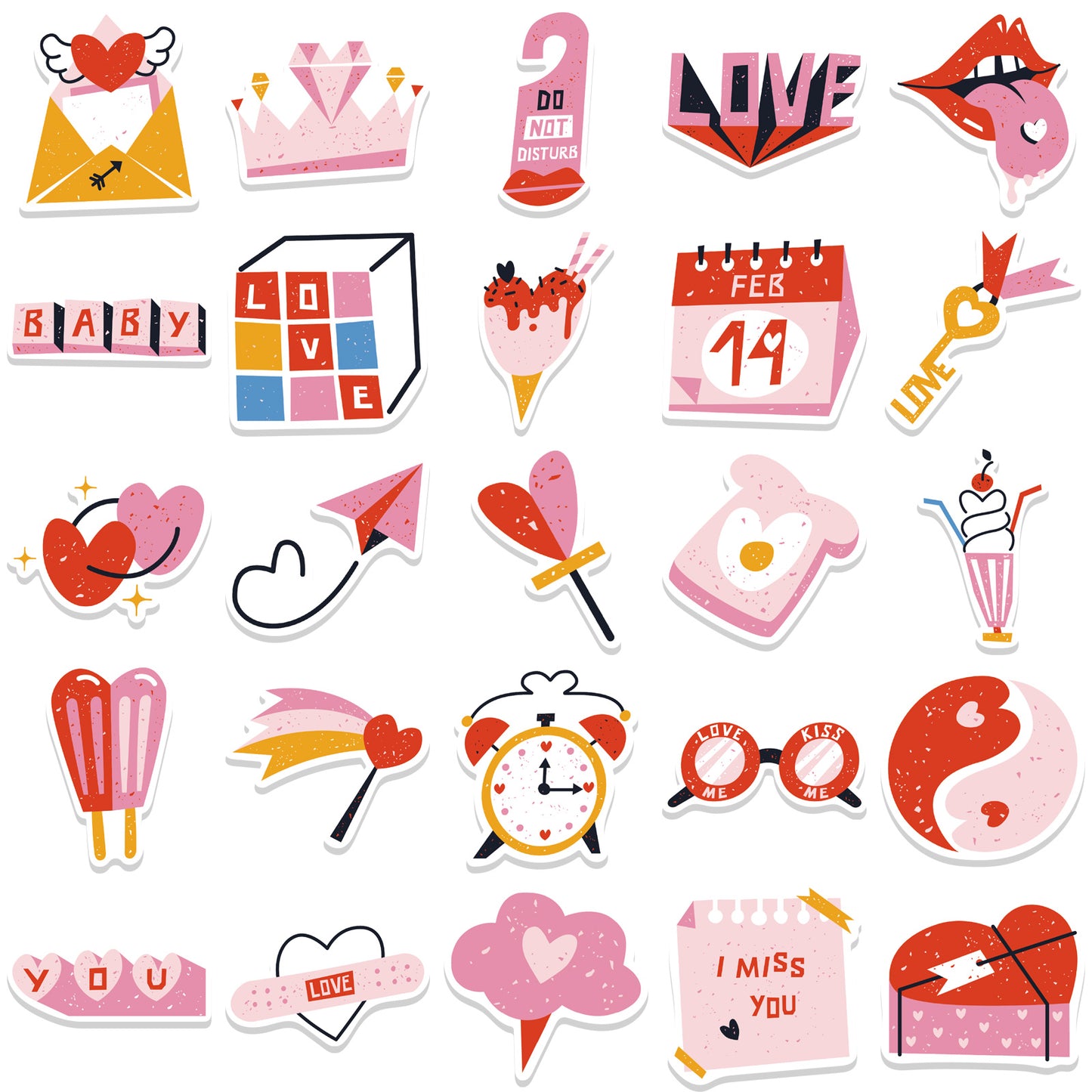 50pcs Love Heart Pack 2 Stickers Romance Cupid