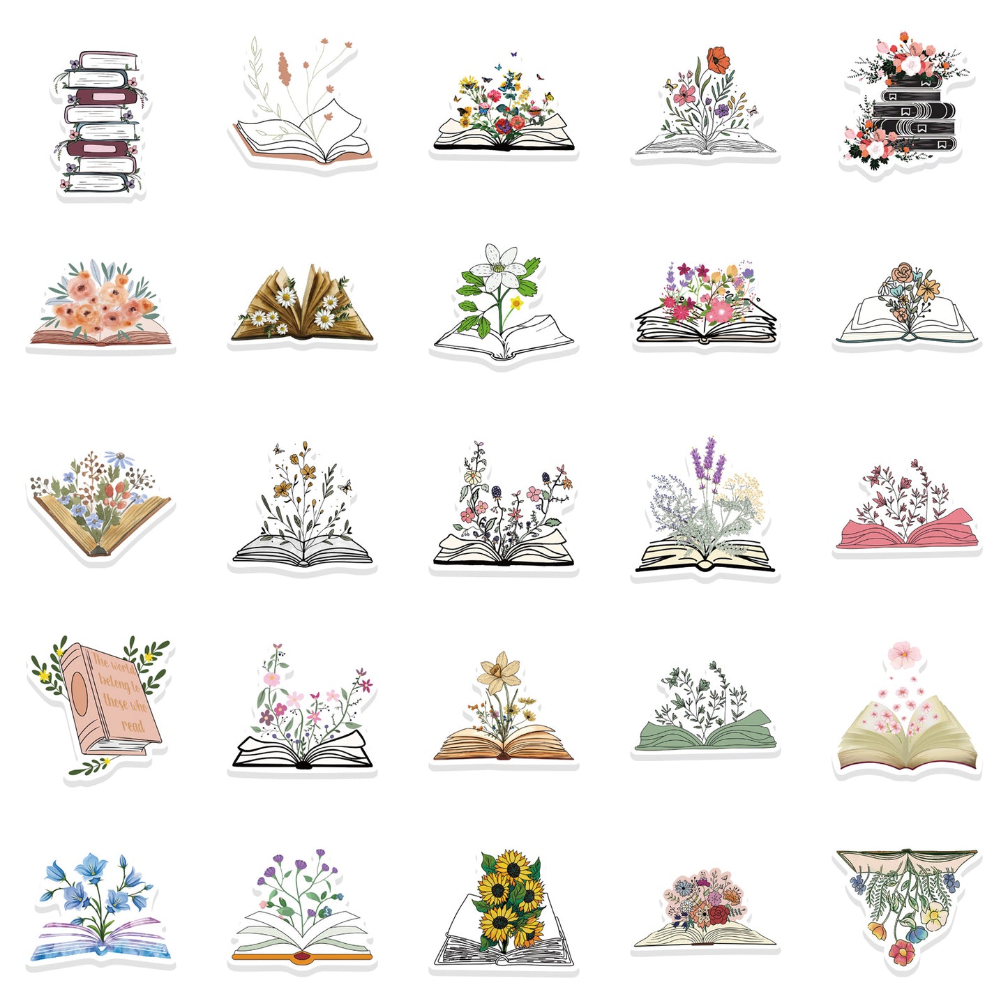50pcs Flower in the book Stickers