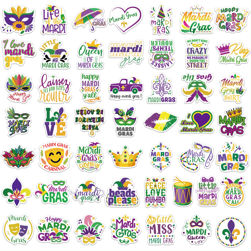 50pcs Carnival Happy Mardi Gras Yell Stickers