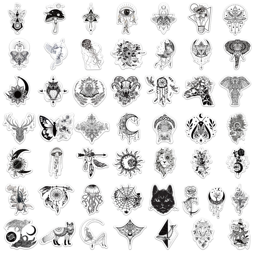 50pcs Black White Doodle Decor Art Stickers