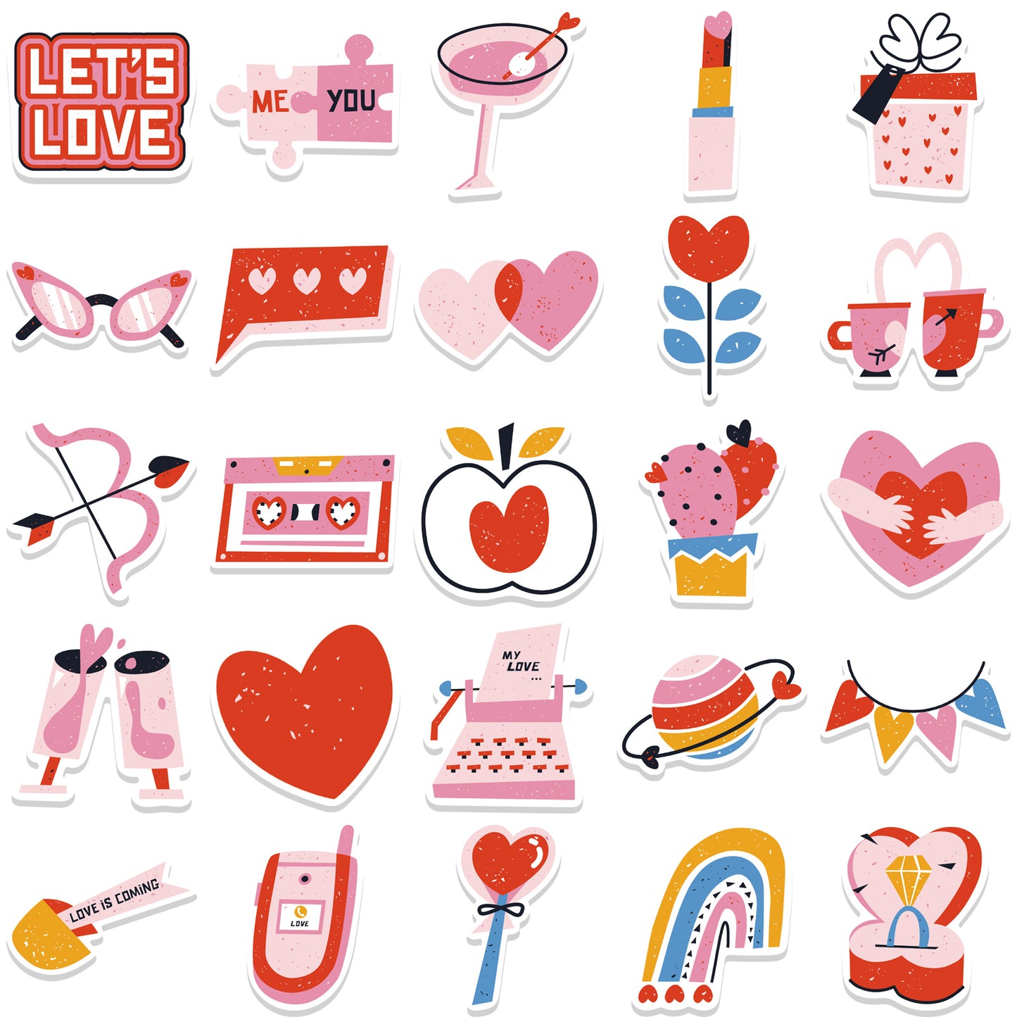 50pcs Love Heart Pack 2 Stickers Romance Cupid