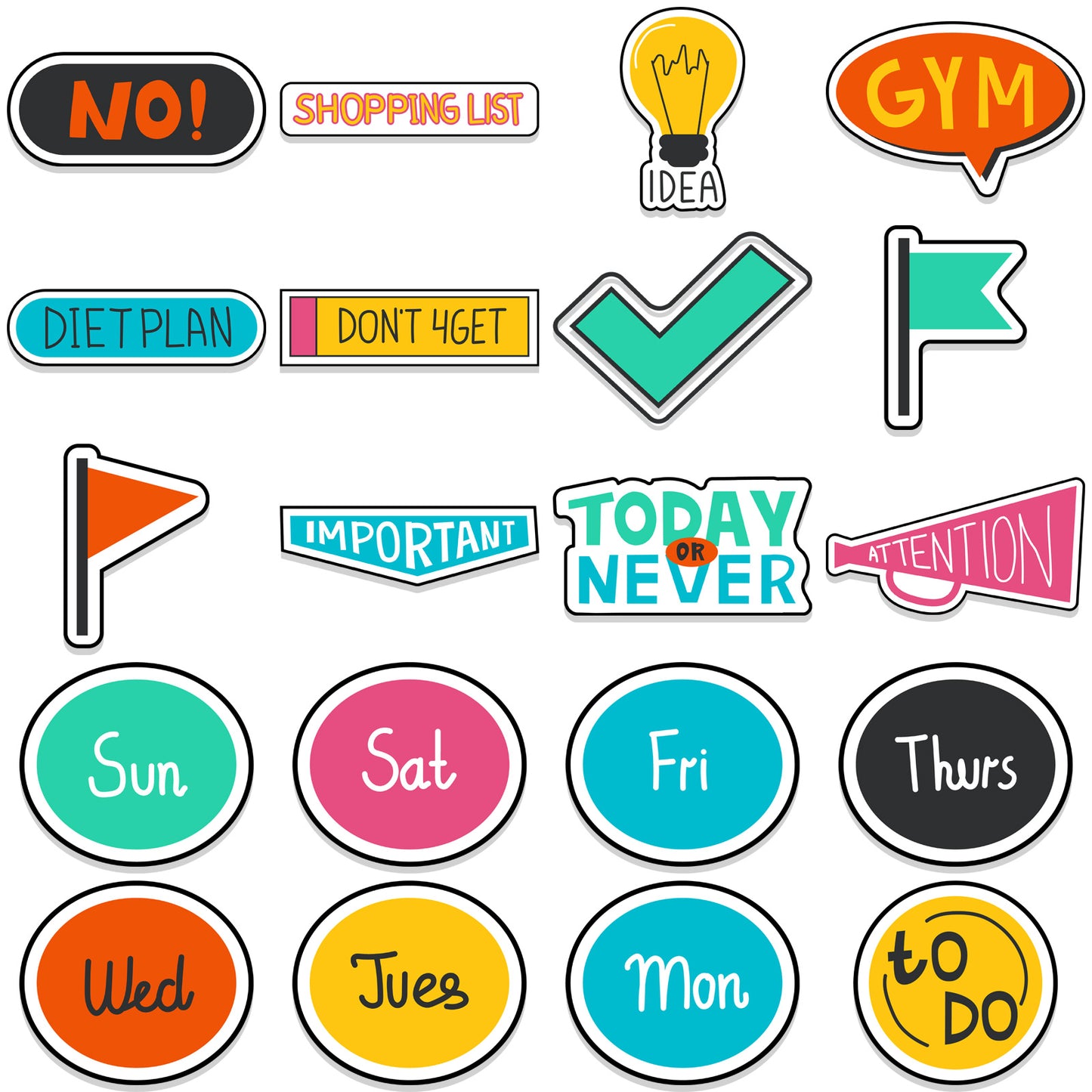44pcs Planner Pack 2 Stickers Planned Week Decor for Notebook