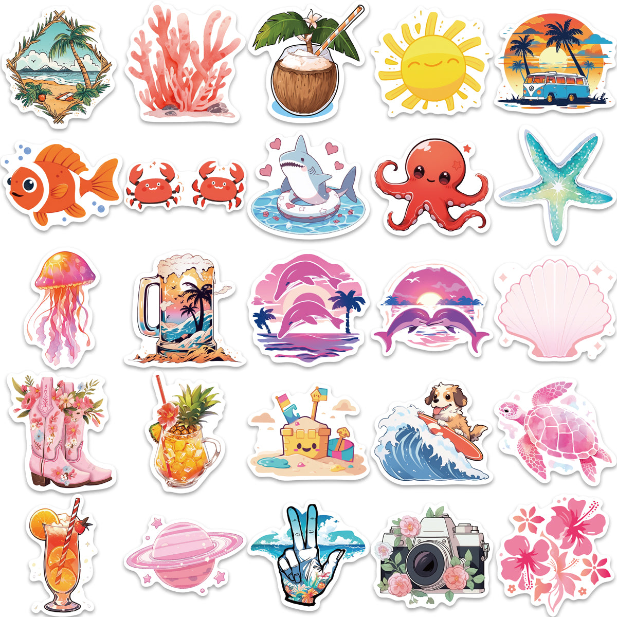 50pcs Beaches Skateboard Starfish Coco Stickers