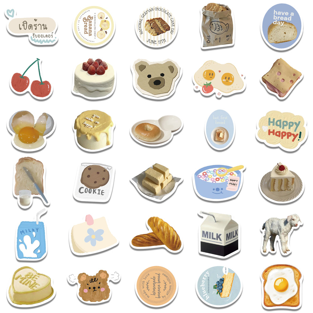 63pcs Butter Bread Stickers Food Dessert