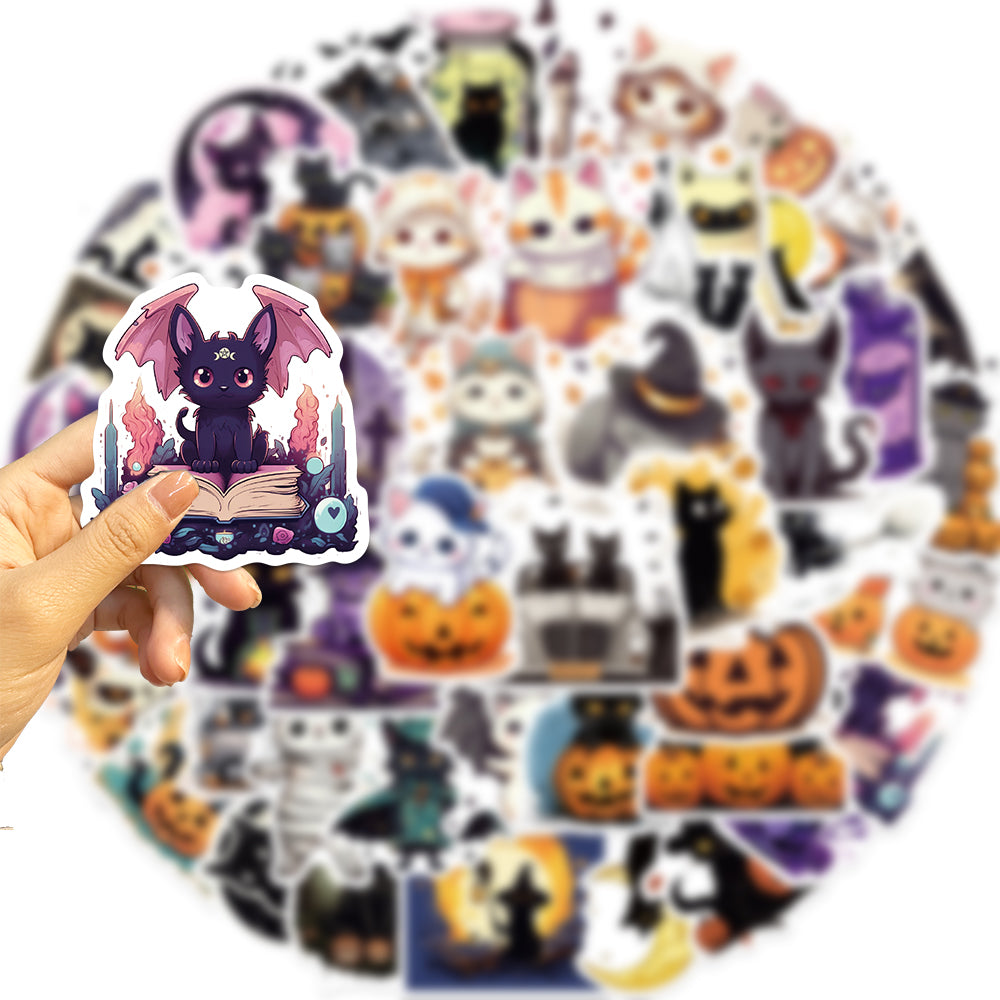 50pcs Halloween Cartoon Wizard Cat Stickers