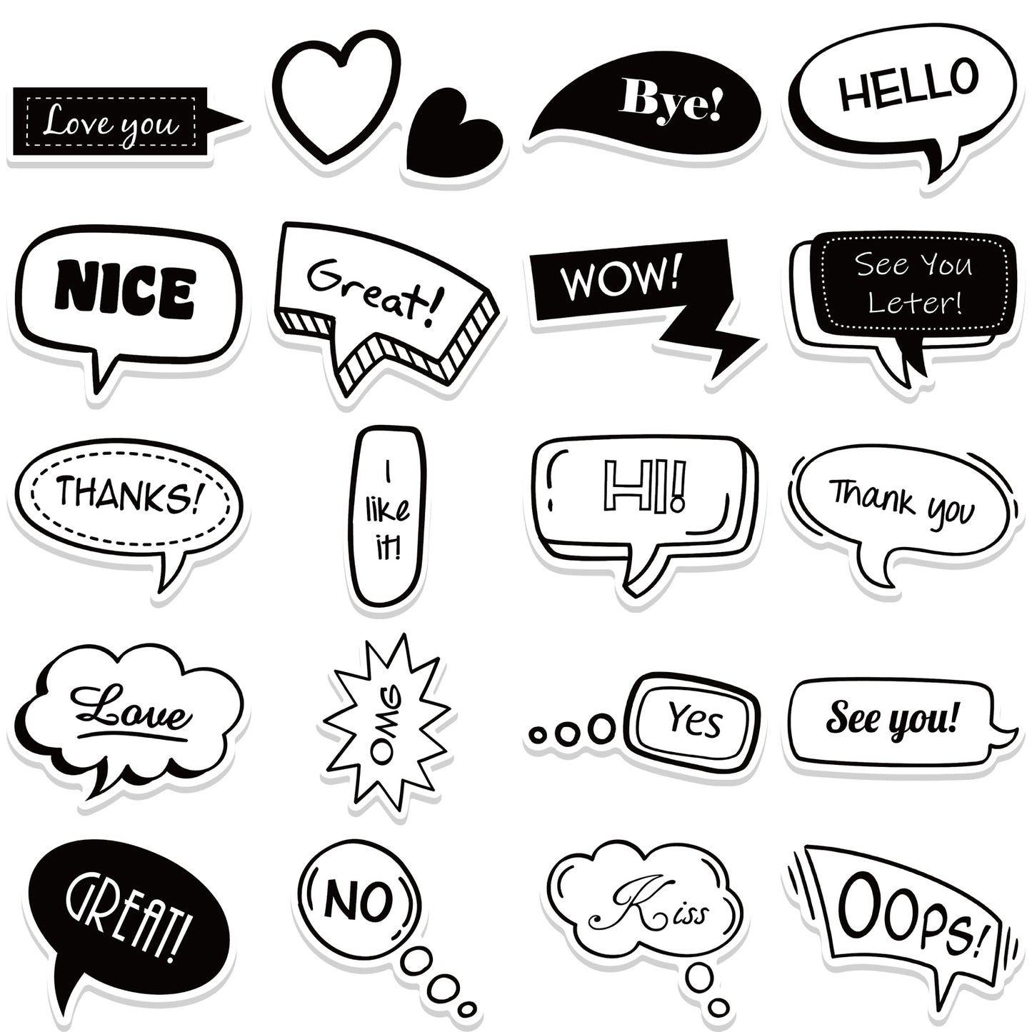23pcs Message Bubble Pop Stickers Words Phrases Great Hello