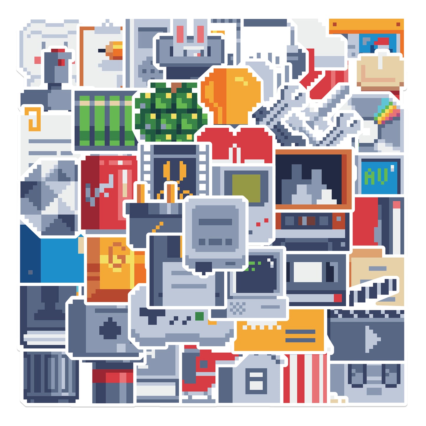 48pcs INS Pixels Style Pack 2 Stickers Computer CD Gamepad